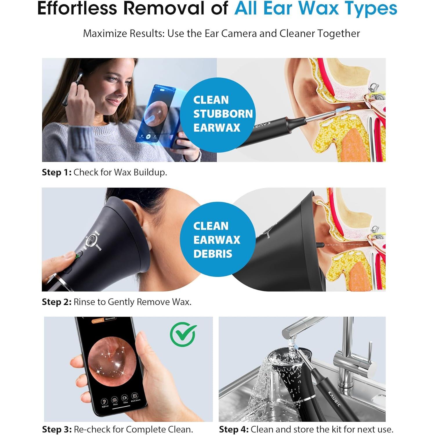 Kit de Limpieza de Oídos KAUGIC con Cámara y Irrigador