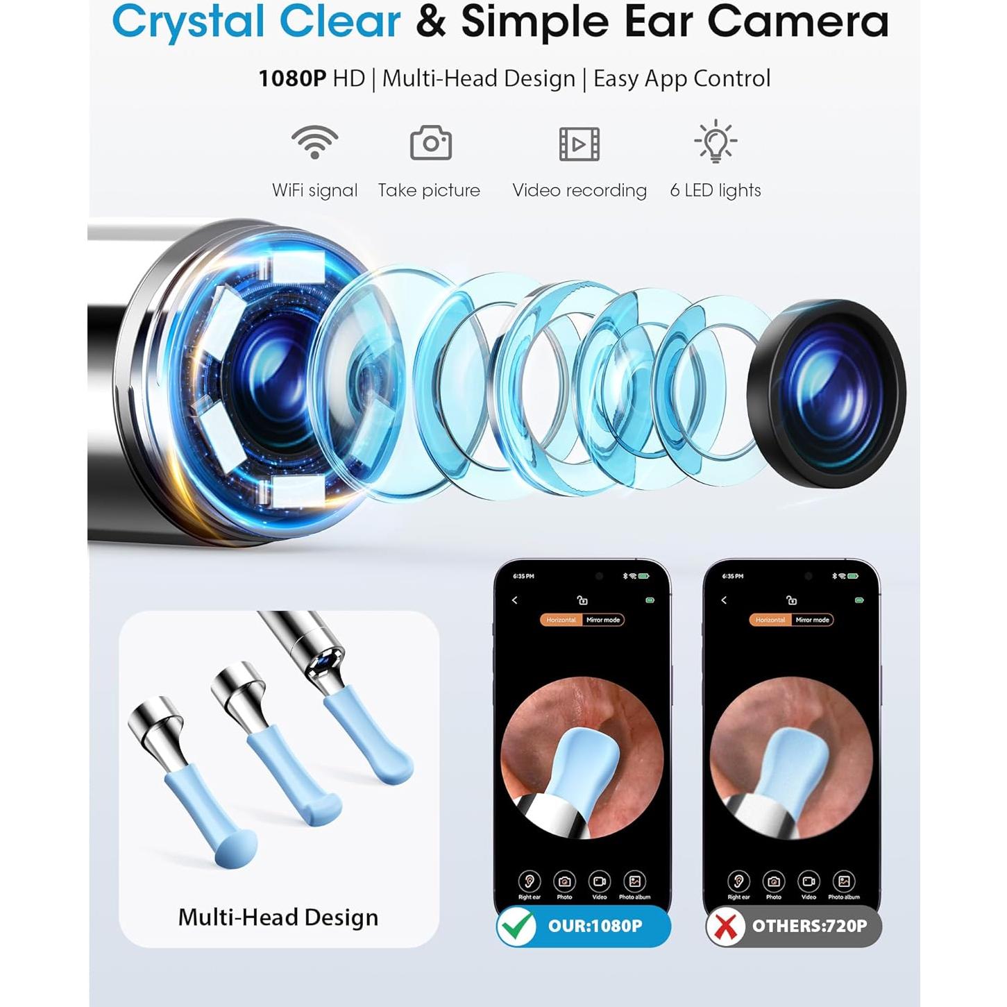 Kit de Limpieza de Oídos KAUGIC con Cámara y Irrigador