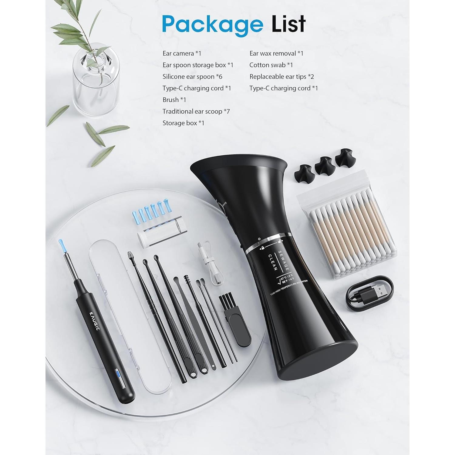 Kit de Limpieza de Oídos KAUGIC con Cámara y Irrigador