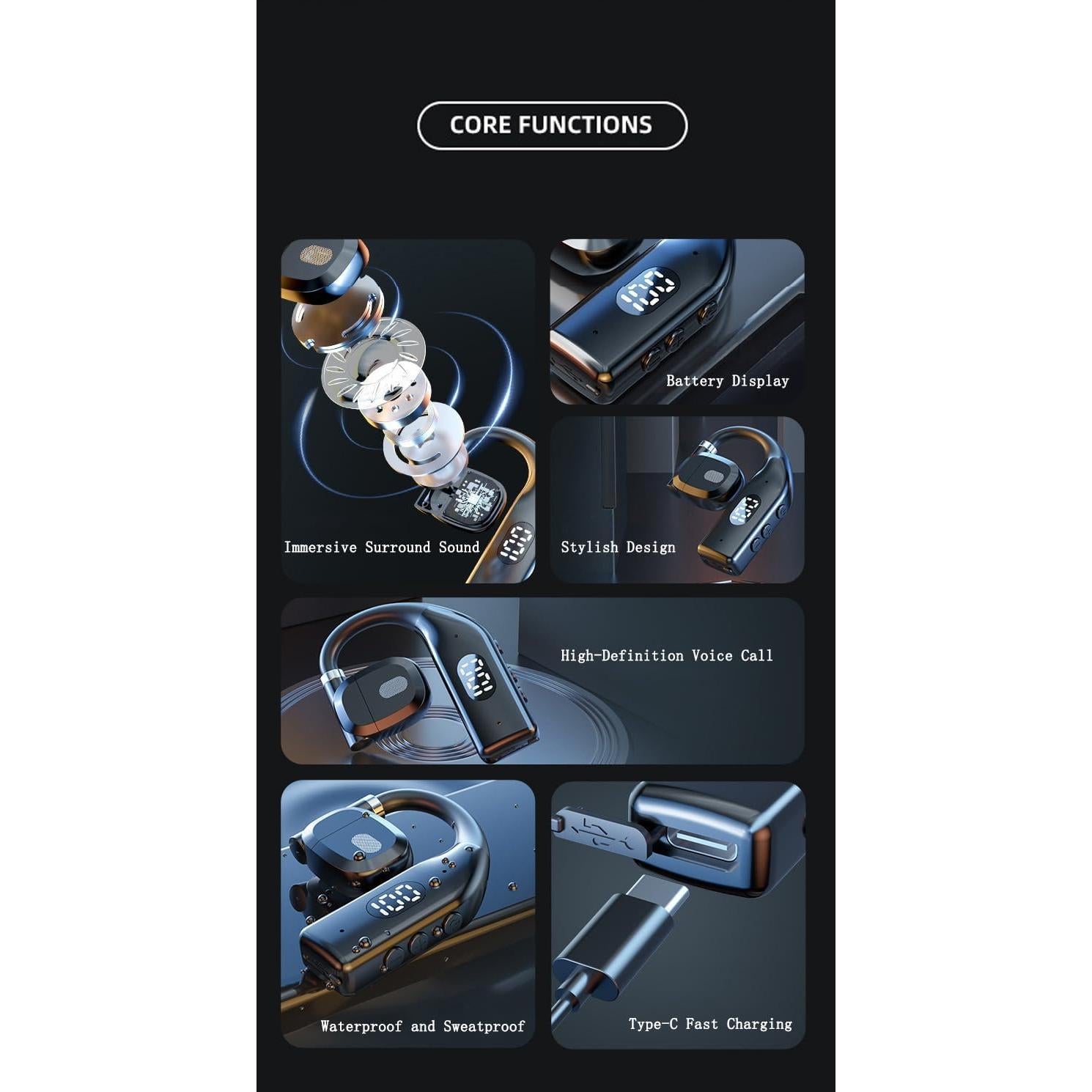 Auriculares Inalámbricos YOLAXGA Abiertos Bluetooth 30h Correr