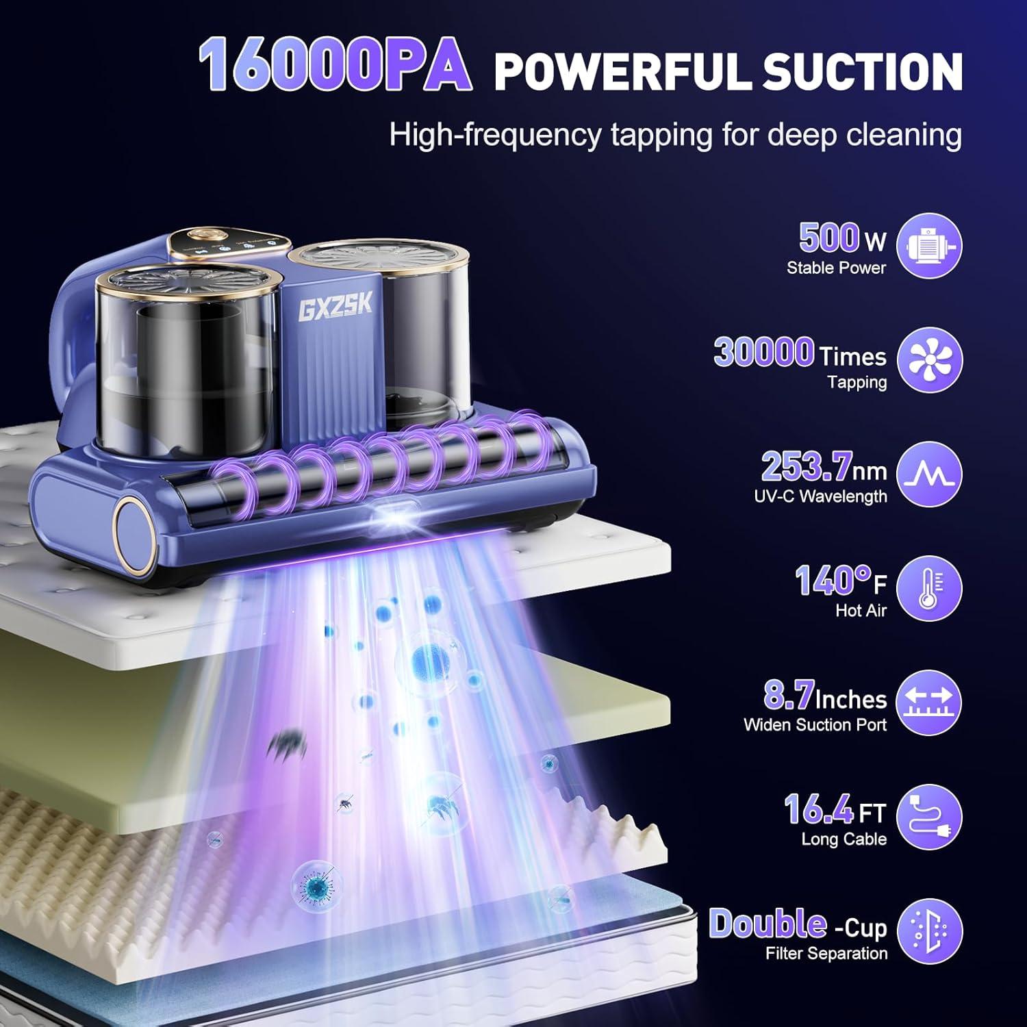 Aspiradora de Colchón Gxzsk LW-P1018 500W Luz UV-C 16KPA