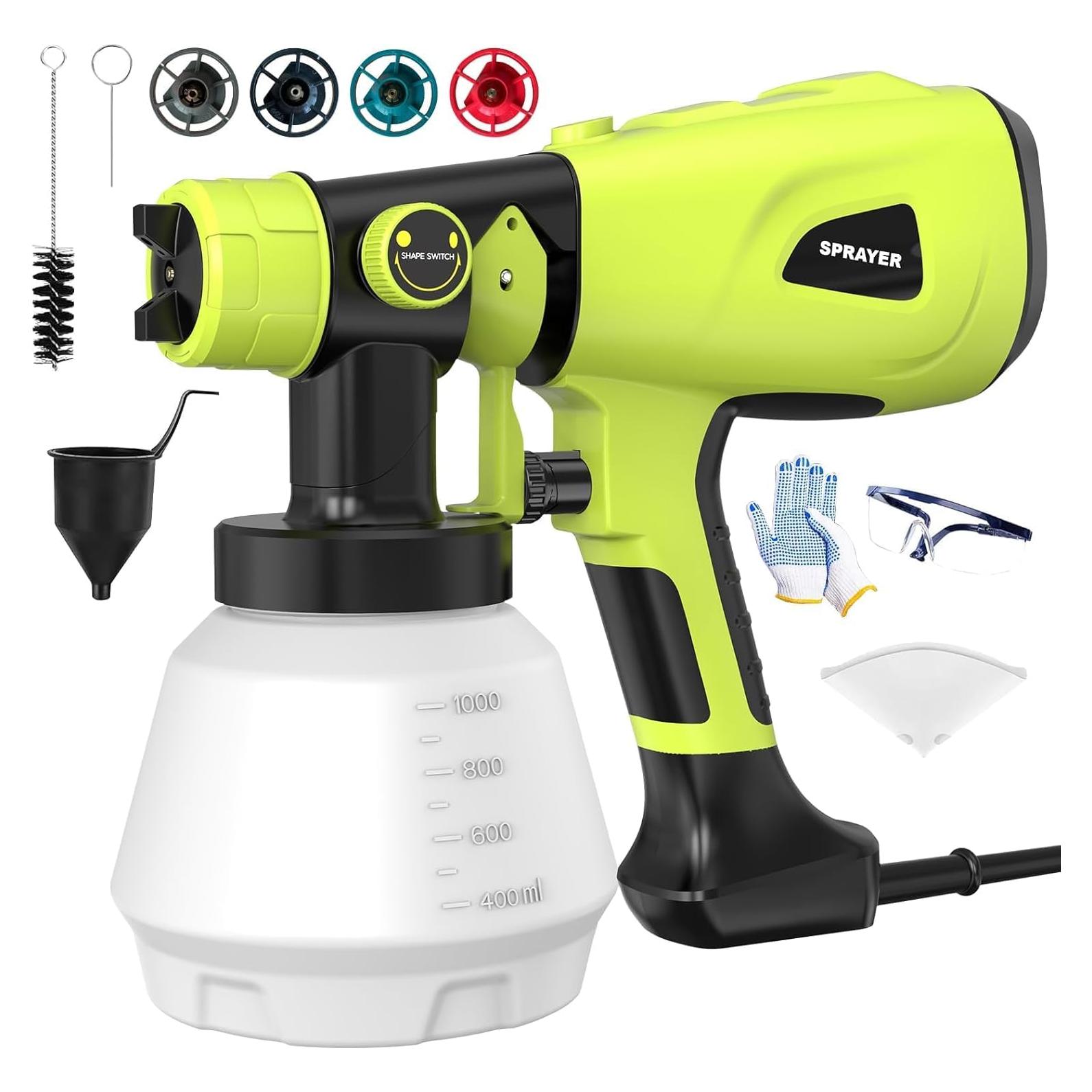 Pistola de Pintura Eléctrica LESONJOY 1000W Verde con 4 Boquillas