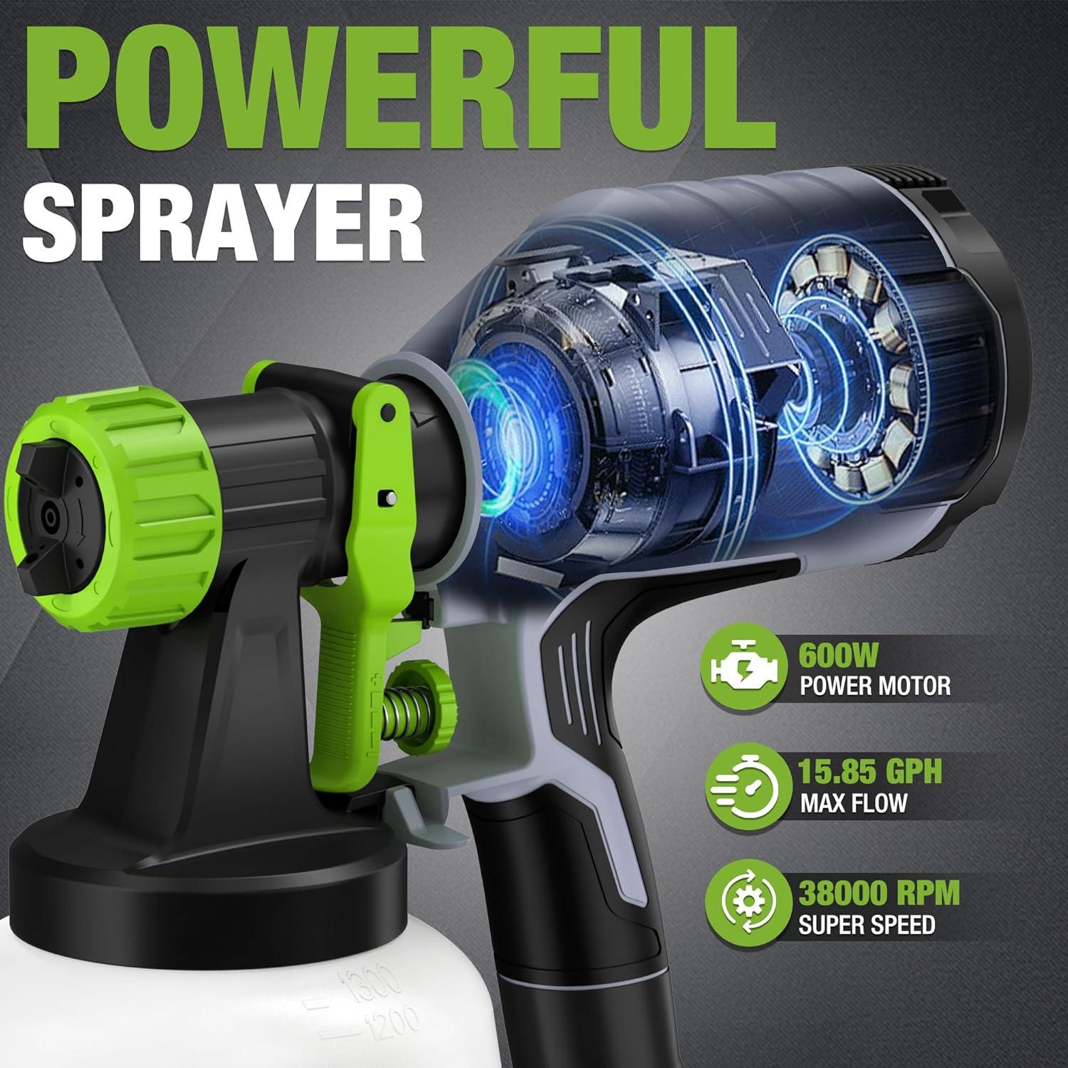 Pistola de Pintura WORKPRO 600W HVLP con 4 Boquillas 1300ml