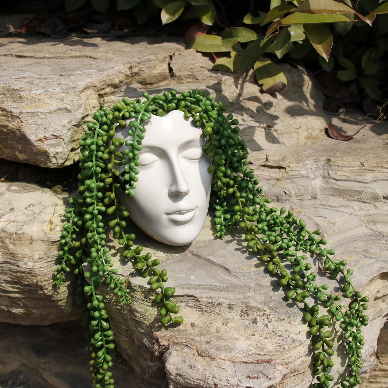 Jarrón de Cerámica Yuccasly en Forma de Cara Blanca 18cm