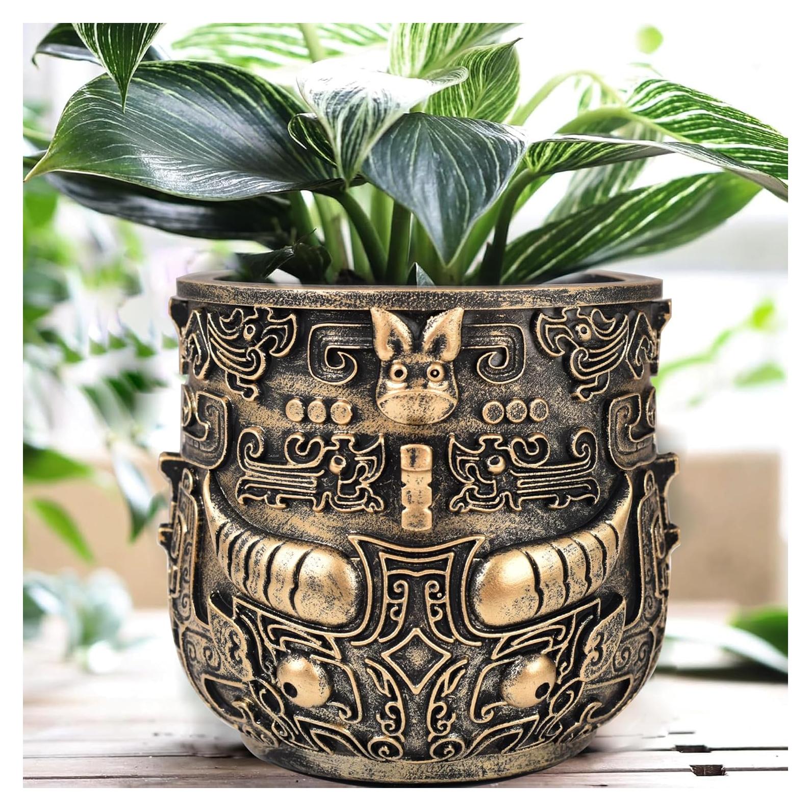 Maceta Tribal Vintage Midogaigai 14 cm Resina Decorativa