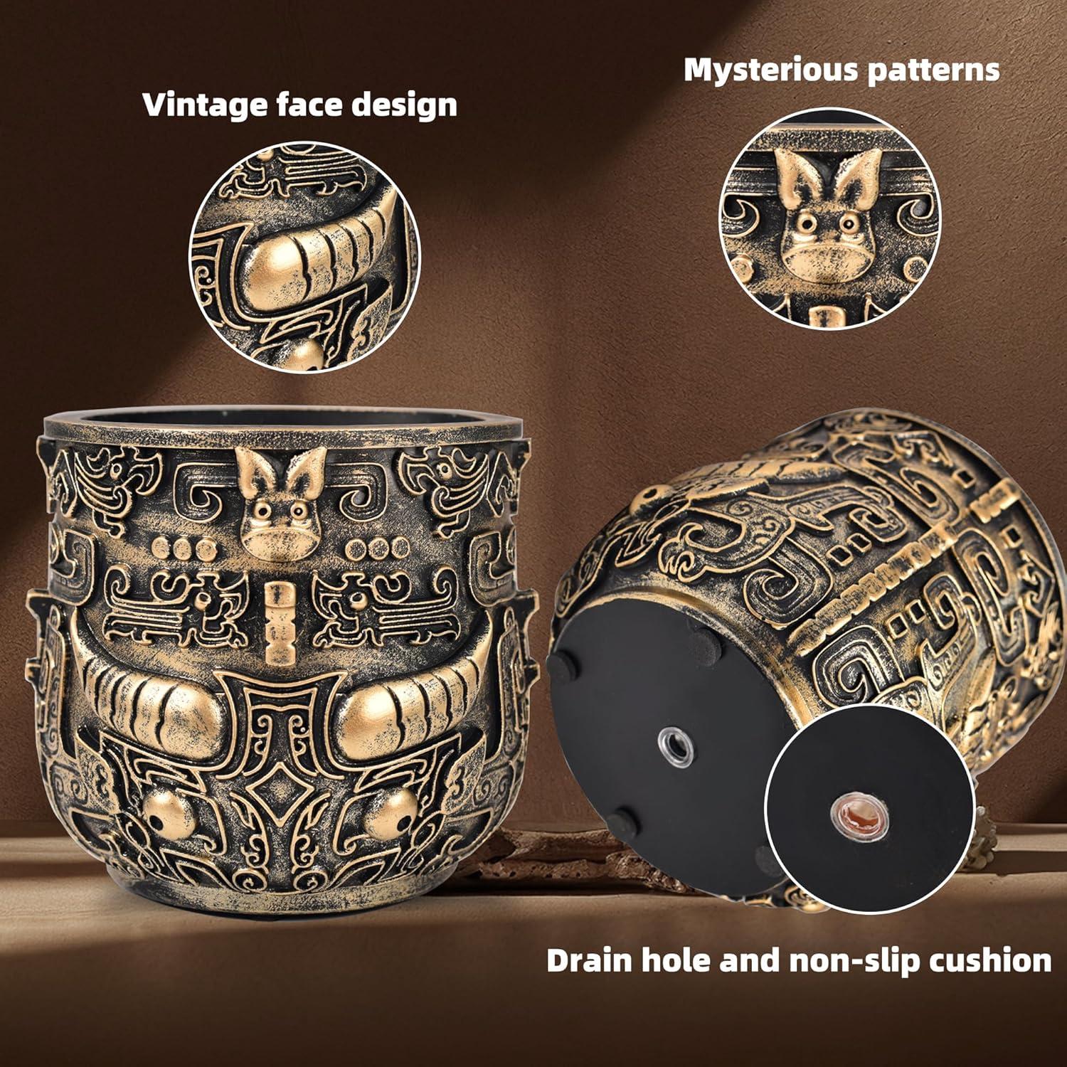 Maceta Tribal Vintage Midogaigai 14 cm Resina Decorativa