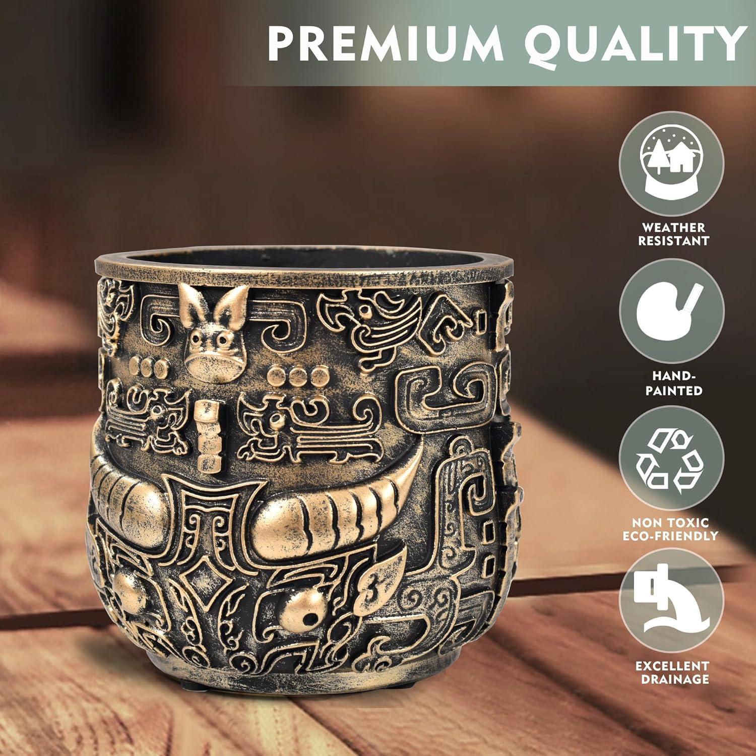 Maceta Tribal Vintage Midogaigai 14 cm Resina Decorativa