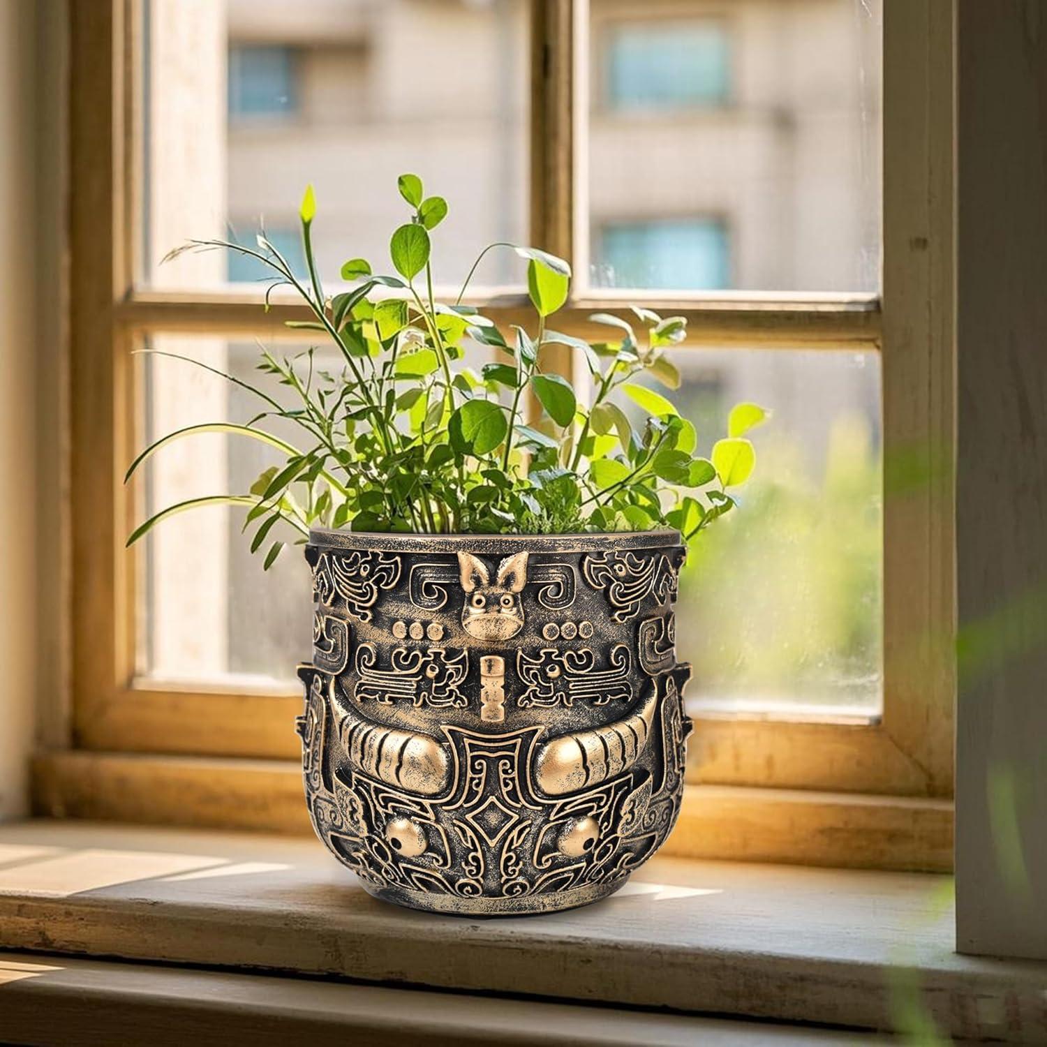 Maceta Tribal Vintage Midogaigai 14 cm Resina Decorativa