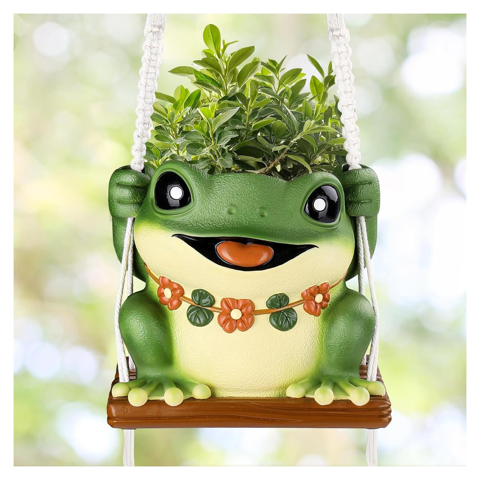 Maceta Colgante de Rana GUGUGO con Drenaje 12.7 cm Verde