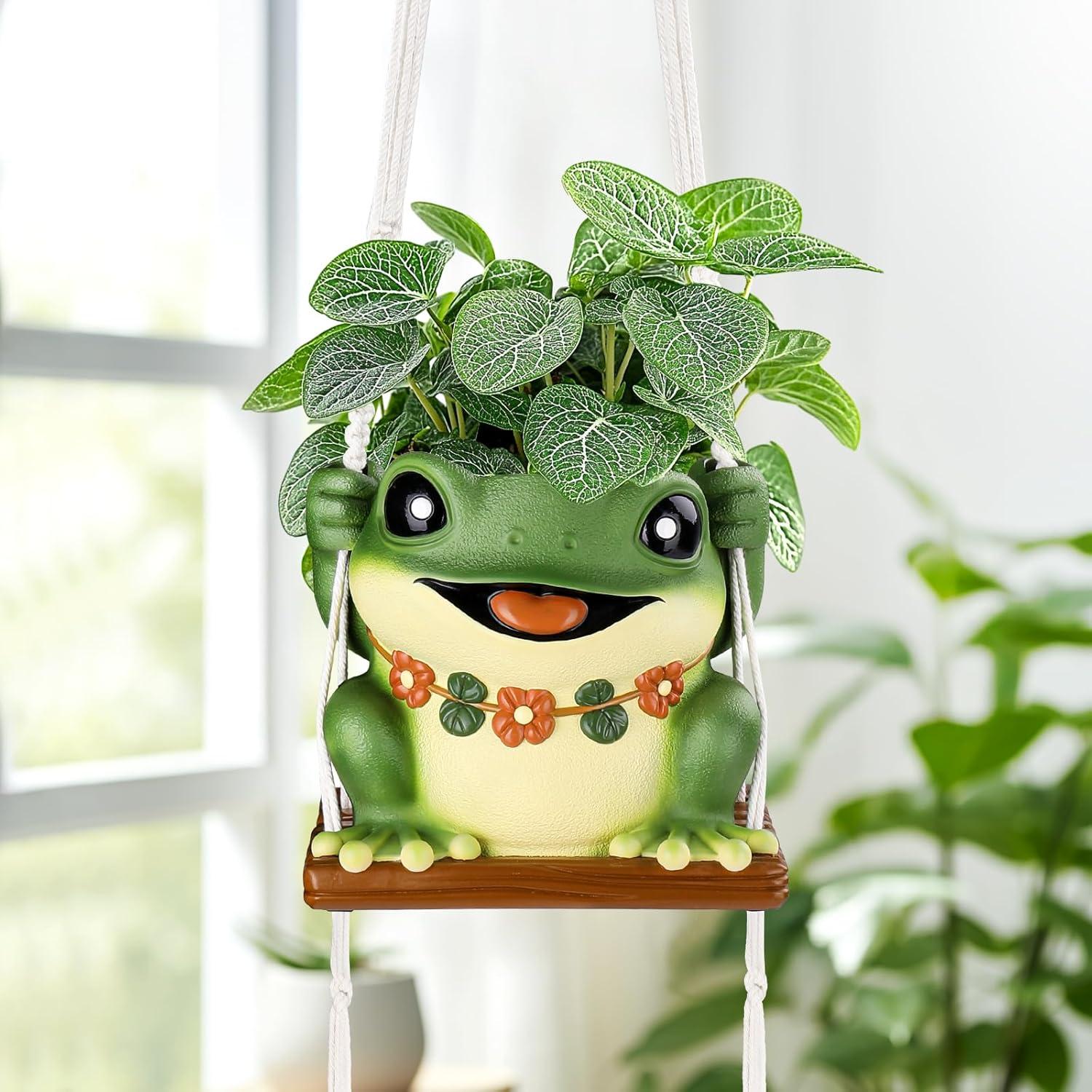 Maceta Colgante de Rana GUGUGO con Drenaje 12.7 cm Verde