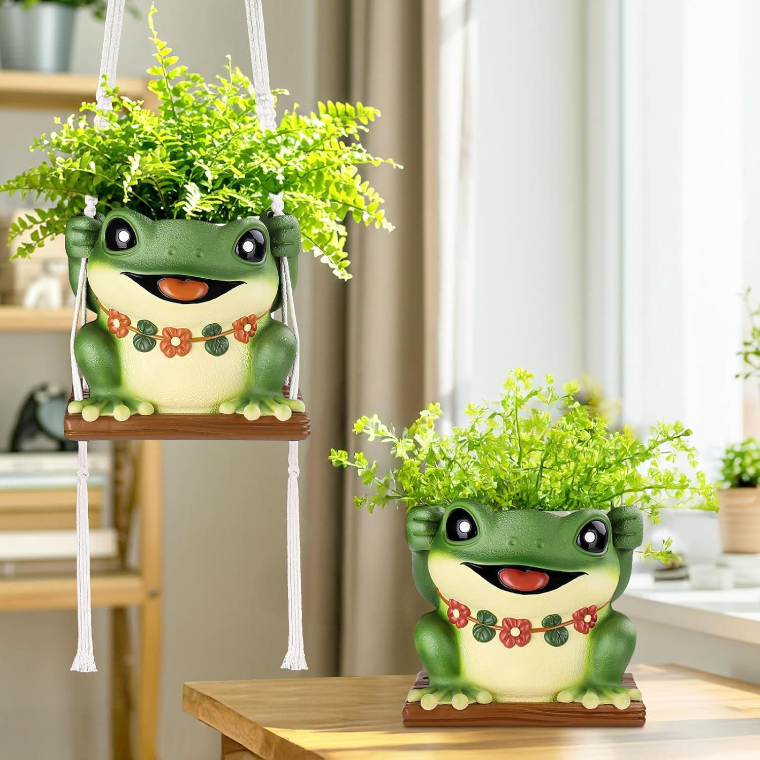 Maceta Colgante de Rana GUGUGO con Drenaje 12.7 cm Verde