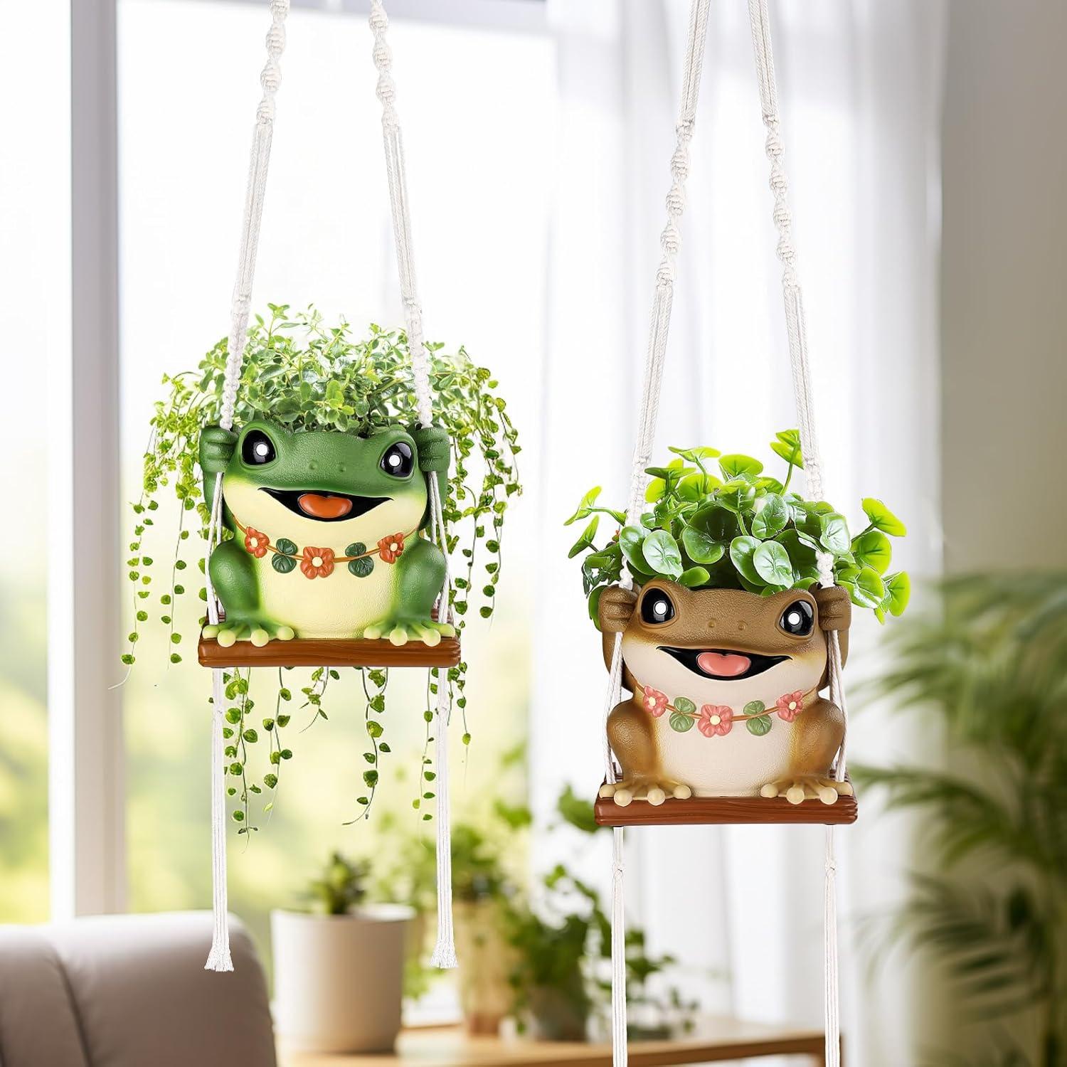 Maceta Colgante de Rana GUGUGO con Drenaje 12.7 cm Verde