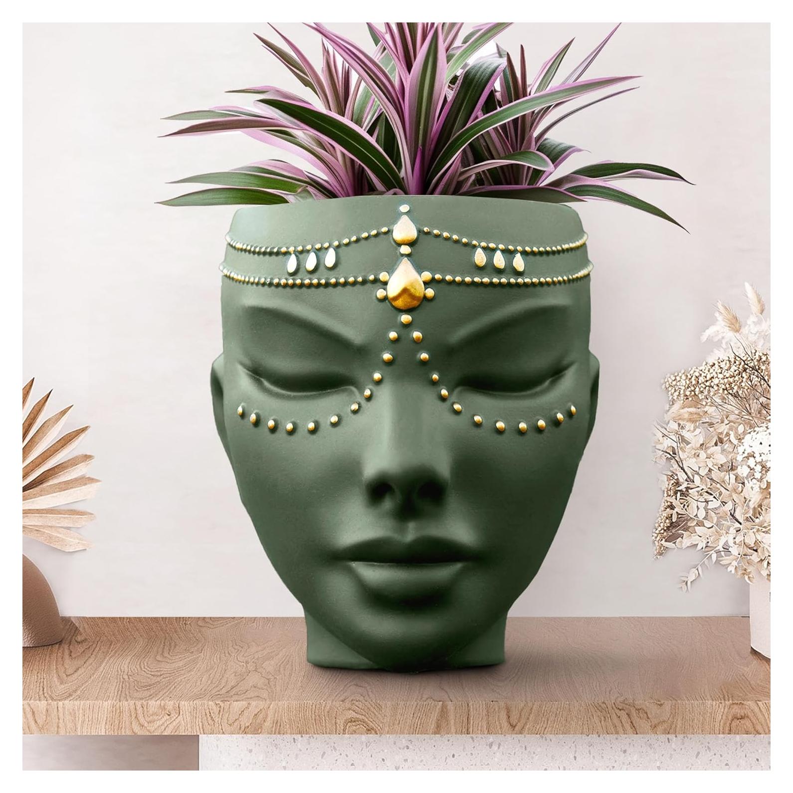 Maceta Cabeza Bossa Linda Verde Serena 17.78 cm para Plantas