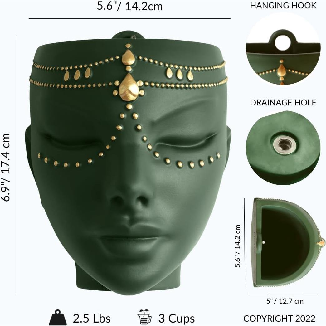 Maceta Cabeza Bossa Linda Verde Serena 17.78 cm para Plantas