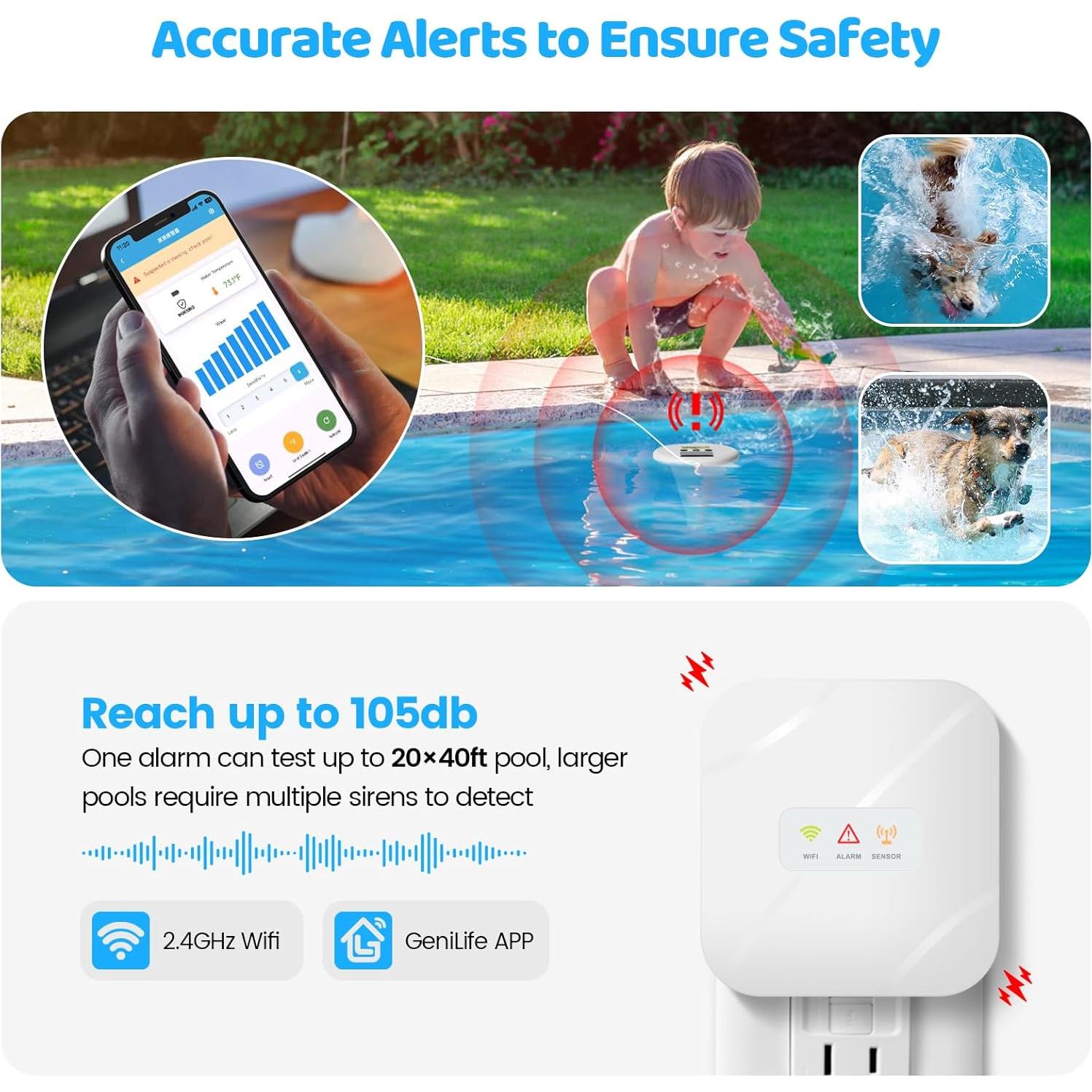 Alarma de piscina WiFi Zuomeng ZM-149, solar, control remoto