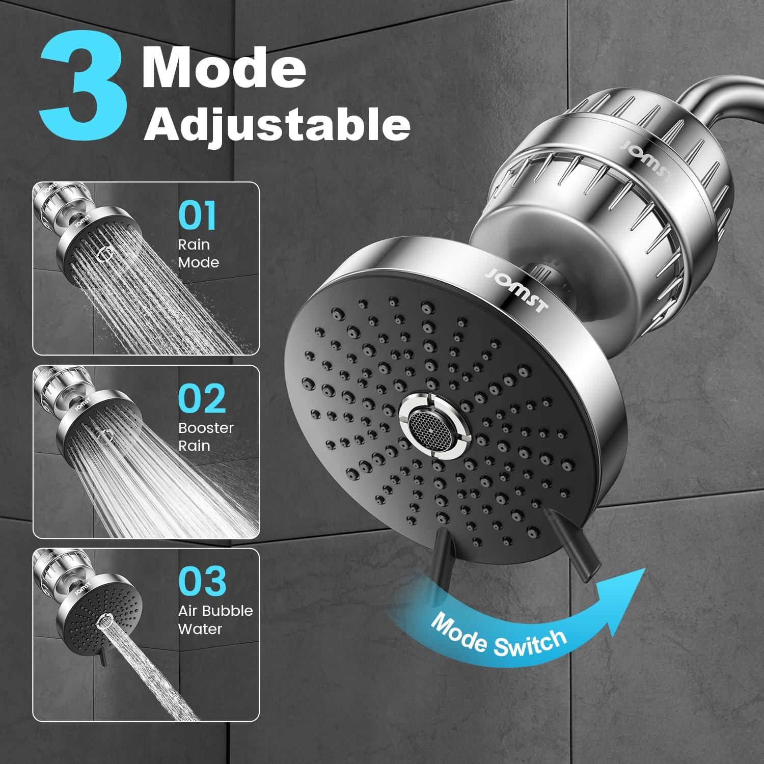 Cabezal de Ducha Jomst Cromado con Filtro Anti-Cloro 25 Etapas