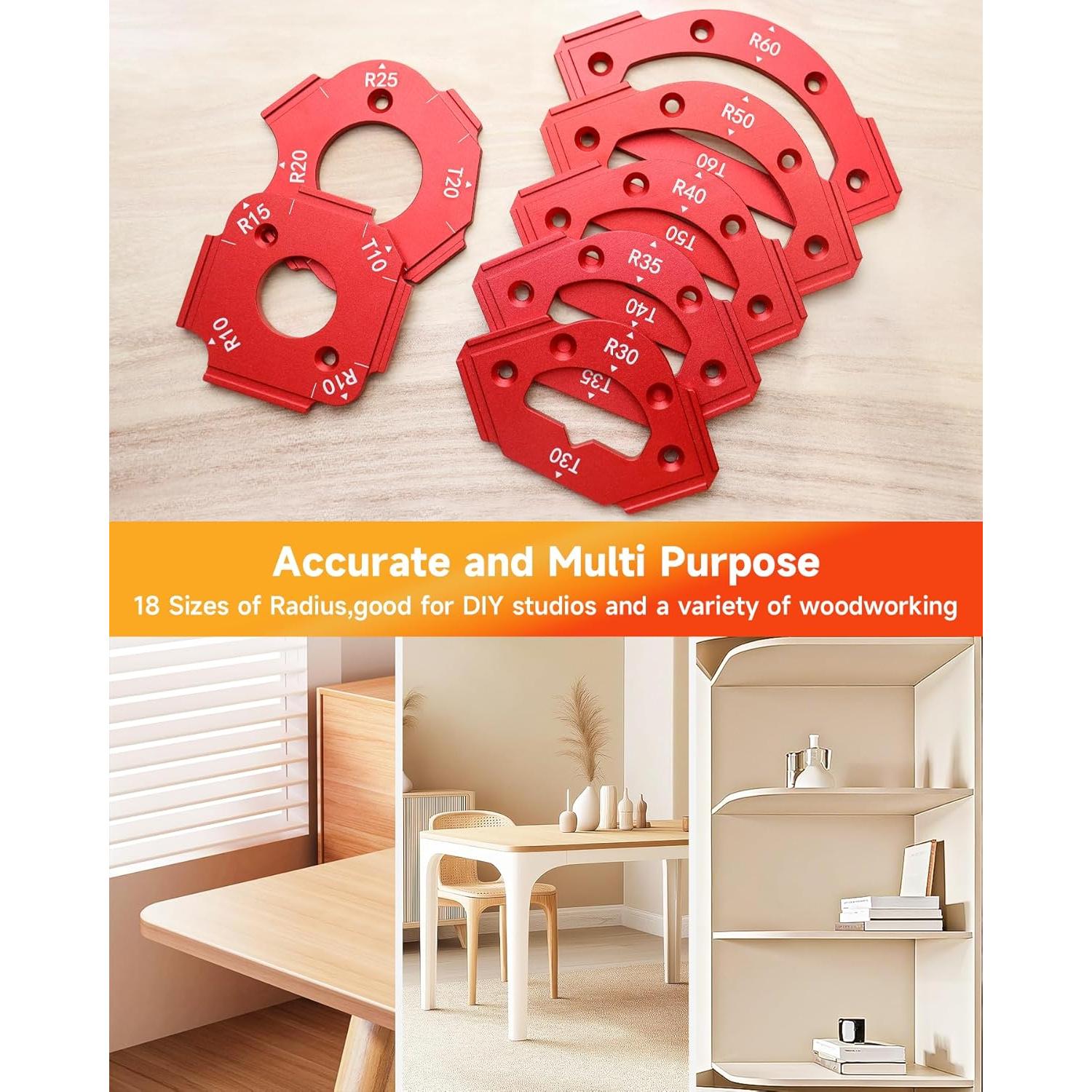 Plantilla de Radio de Esquina TANYO 7 Piezas Aluminio 18 Tamaños