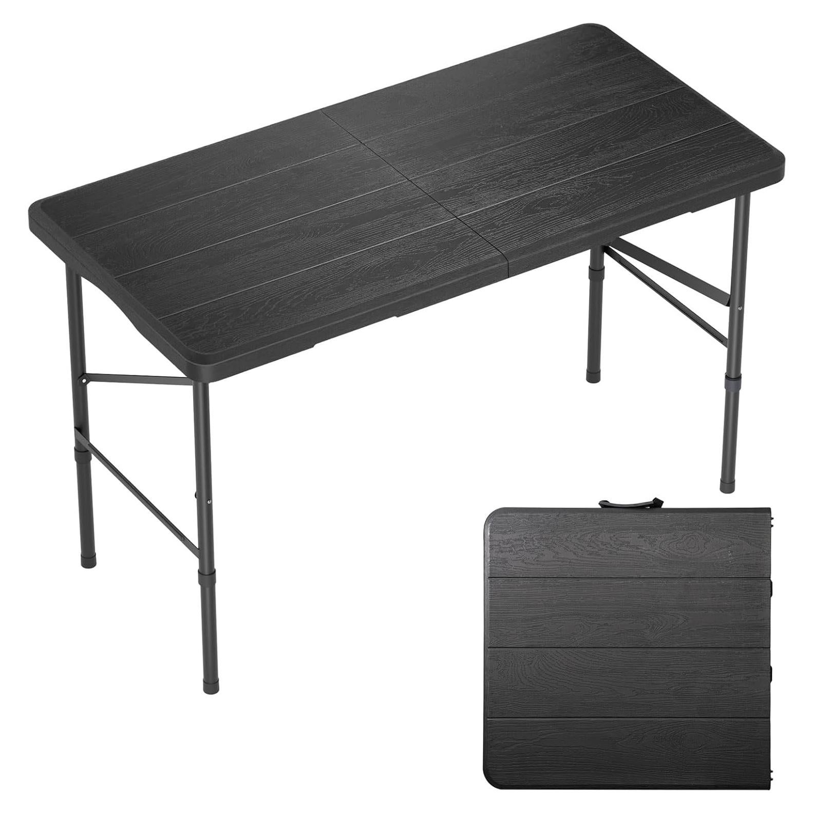 Mesa Plegable Hsundries 4FT Negra con Superficie de Madera