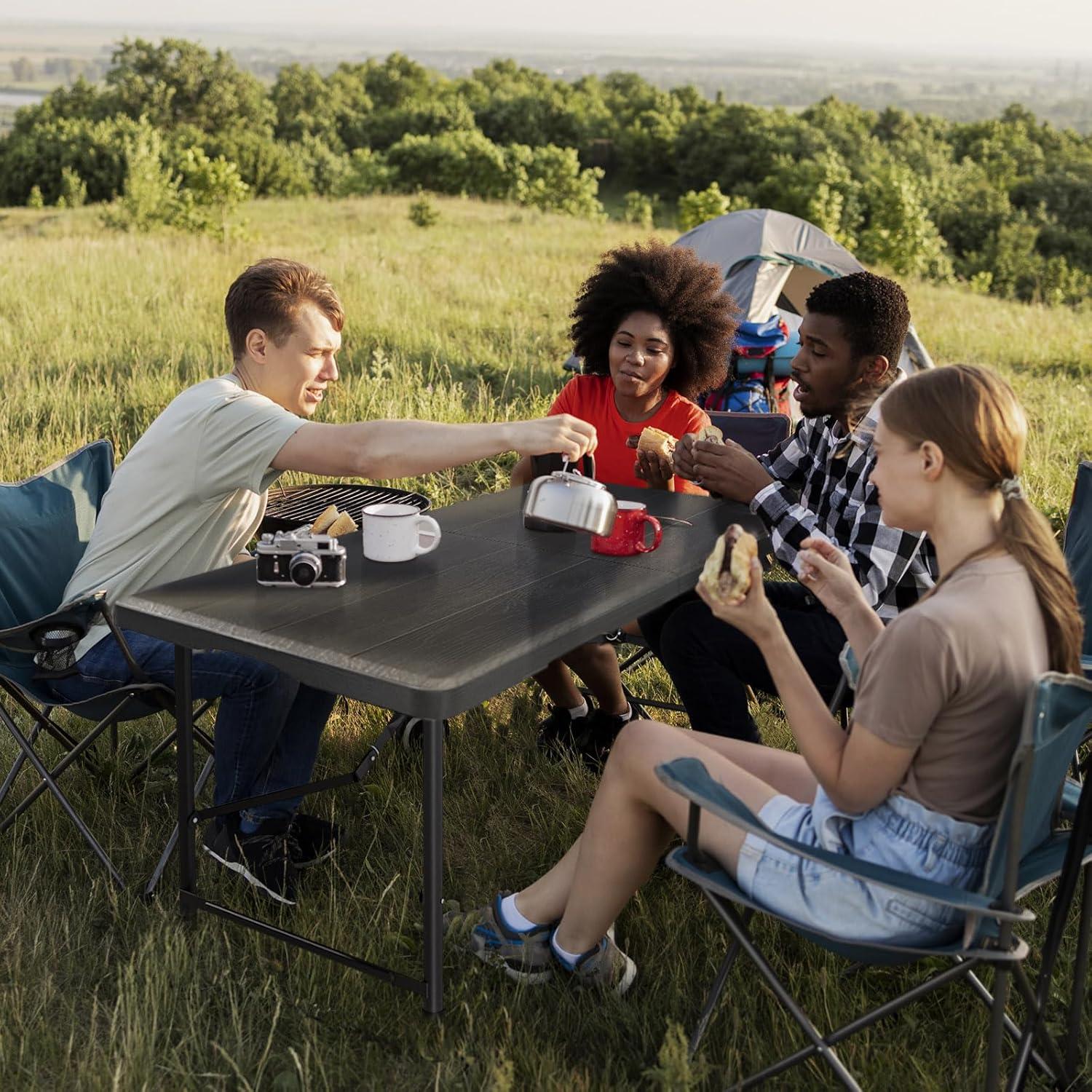 Mesa Plegable Hsundries 4FT Negra con Superficie de Madera