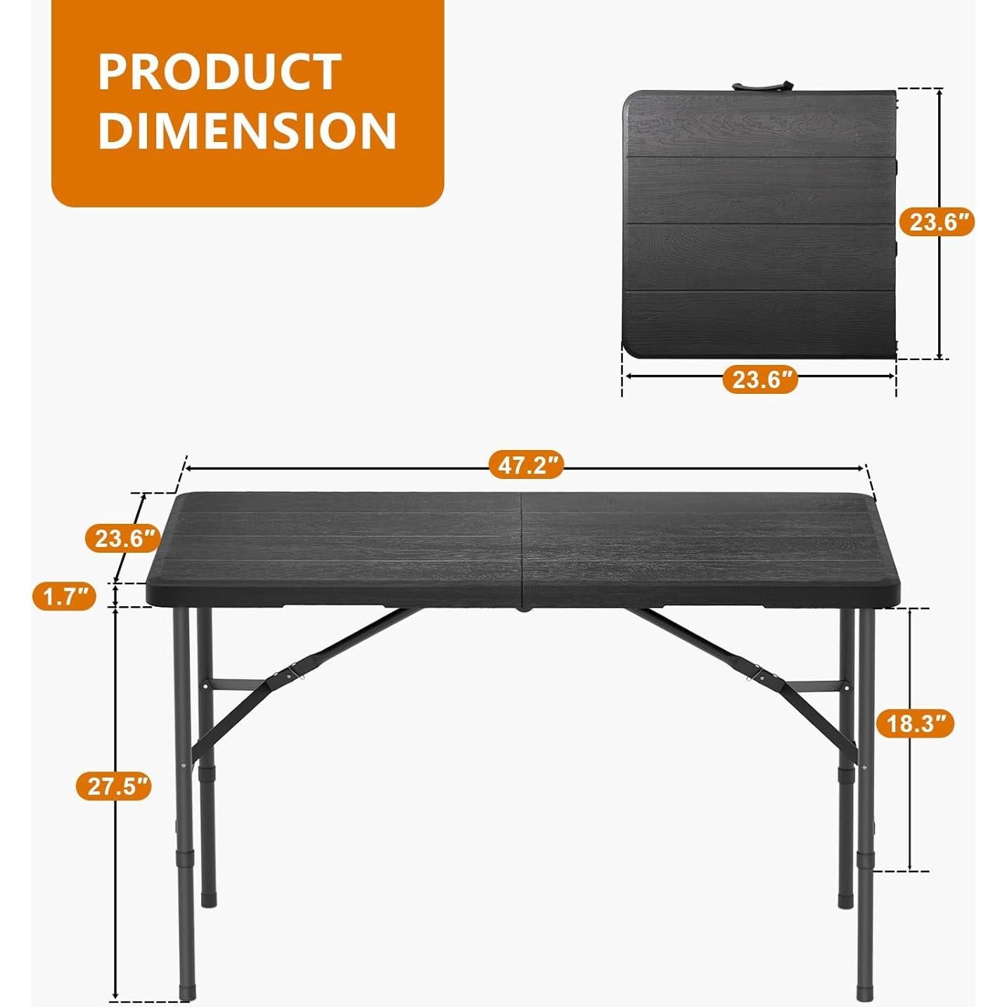Mesa Plegable Hsundries 4FT Negra con Superficie de Madera