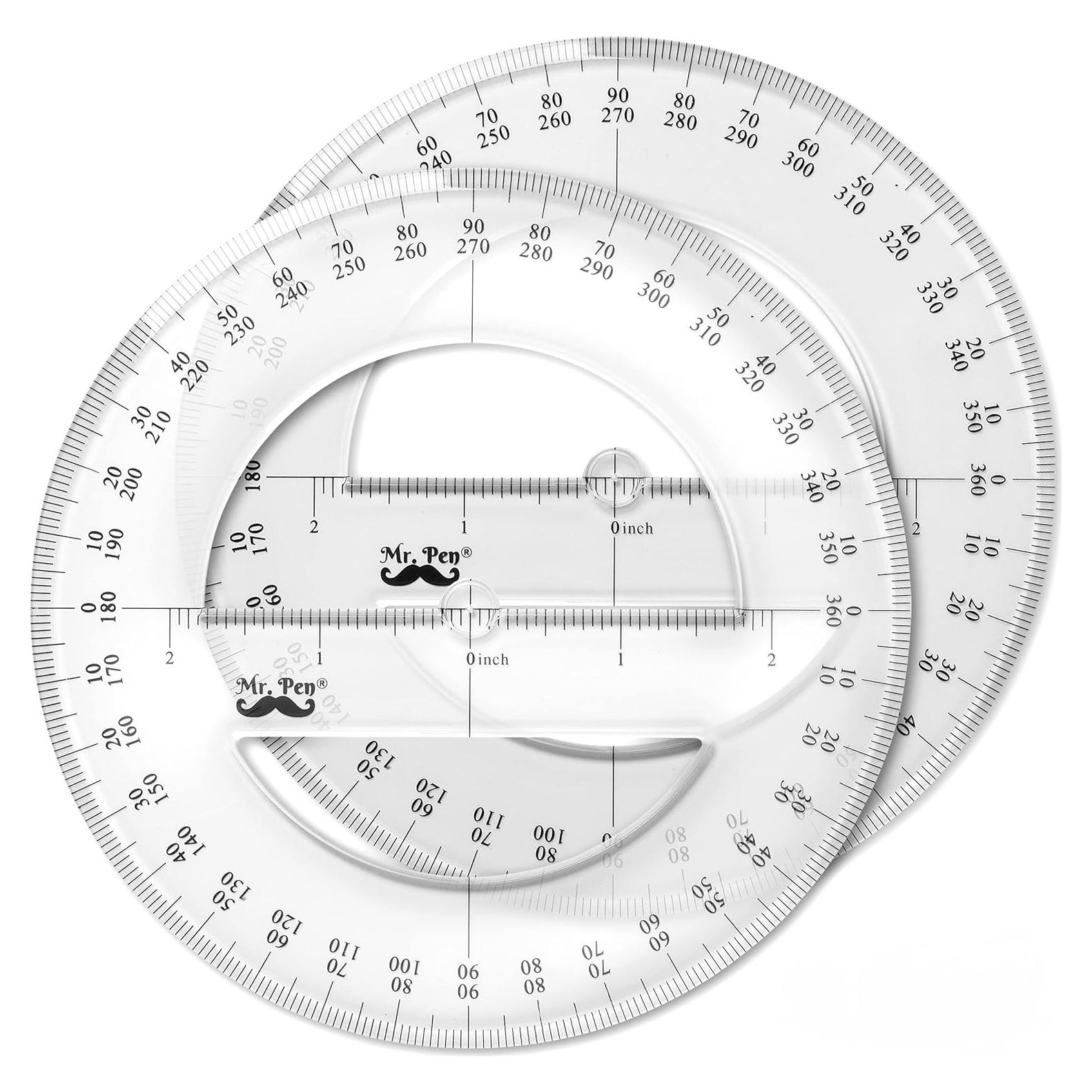 Transportador 360 Grados Mr. Pen - Paquete de 2, Plástico Transparente