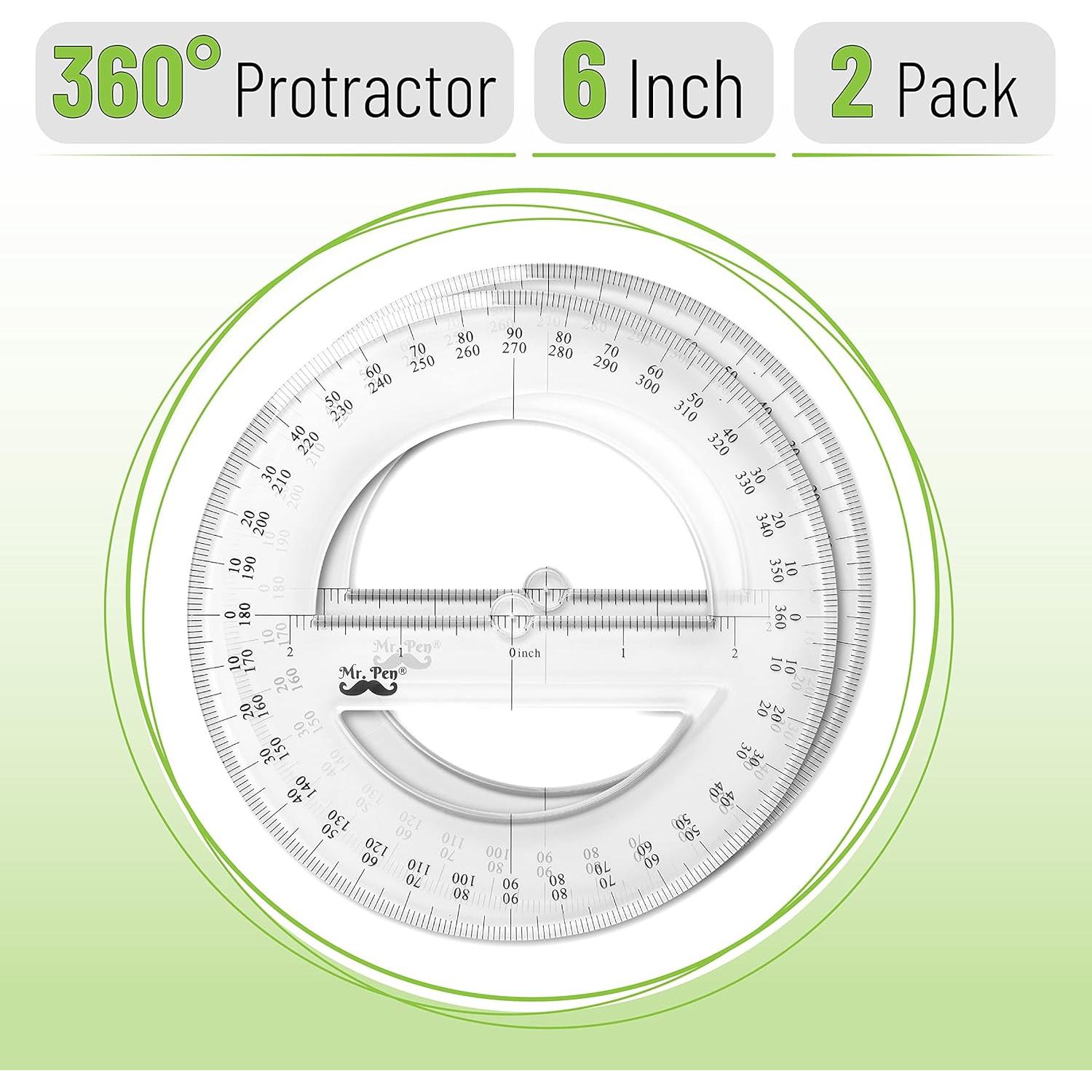 Transportador 360 Grados Mr. Pen - Paquete de 2, Plástico Transparente