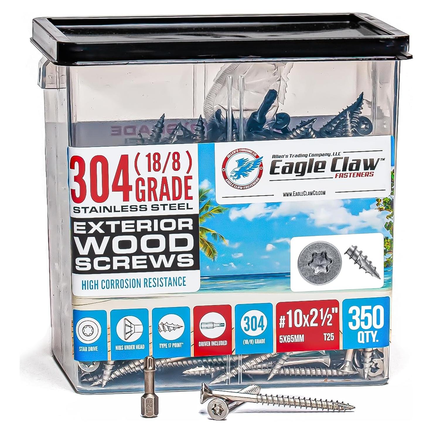 Tornillos para Deck Eagle Claw #10 x 6.35 cm Acero Inoxidable 304