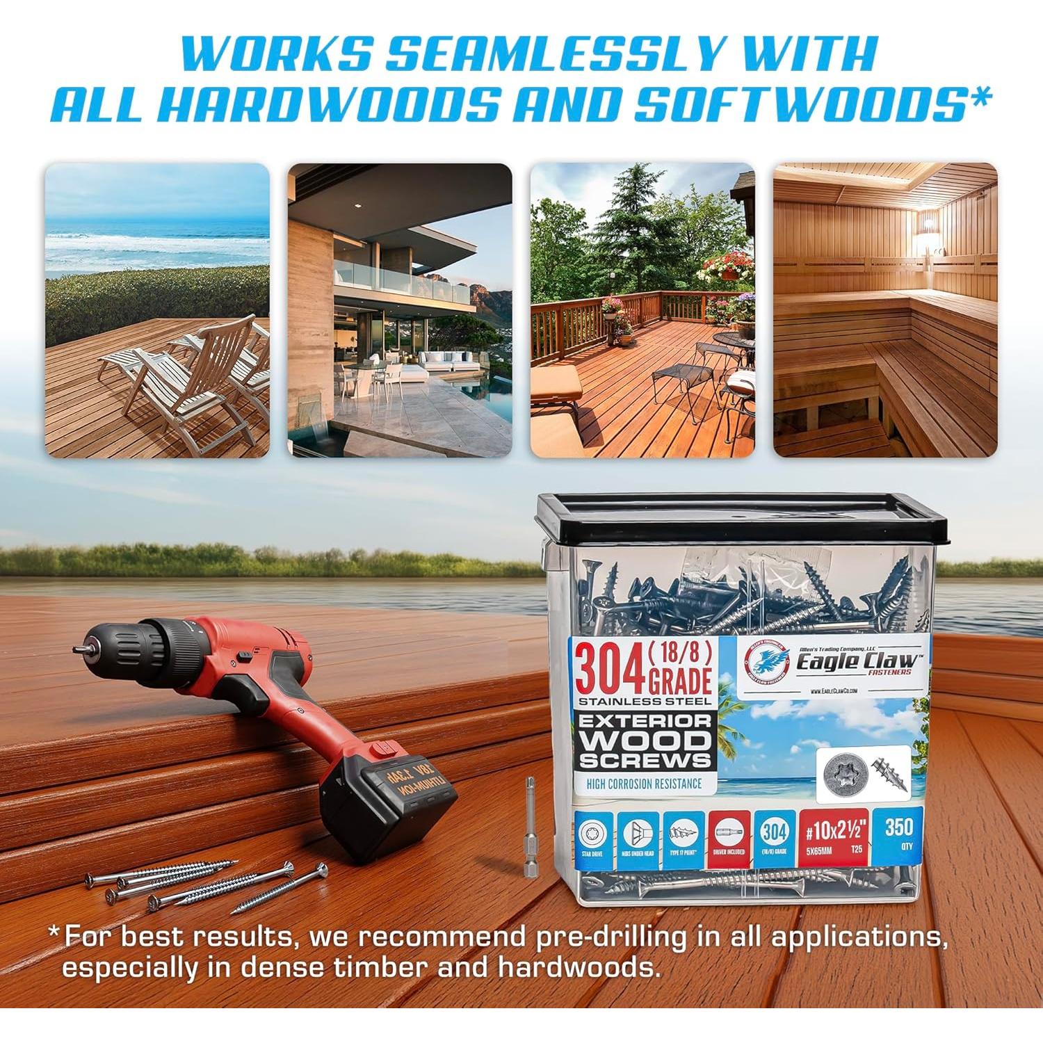 Tornillos para Deck Eagle Claw #10 x 6.35 cm Acero Inoxidable 304