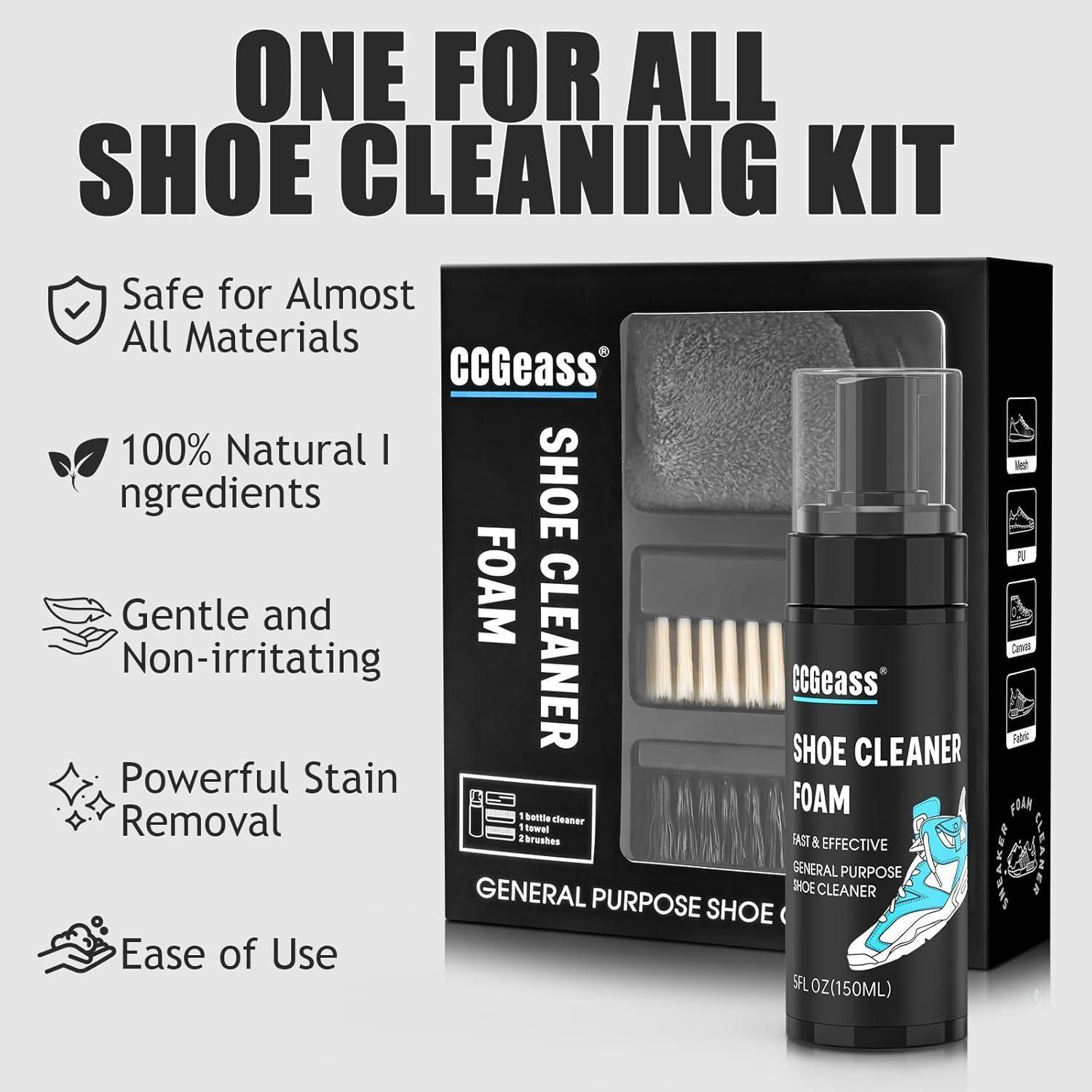 Kit de Limpiador de Zapatos CCGeass con 2 Cepillos y Toalla