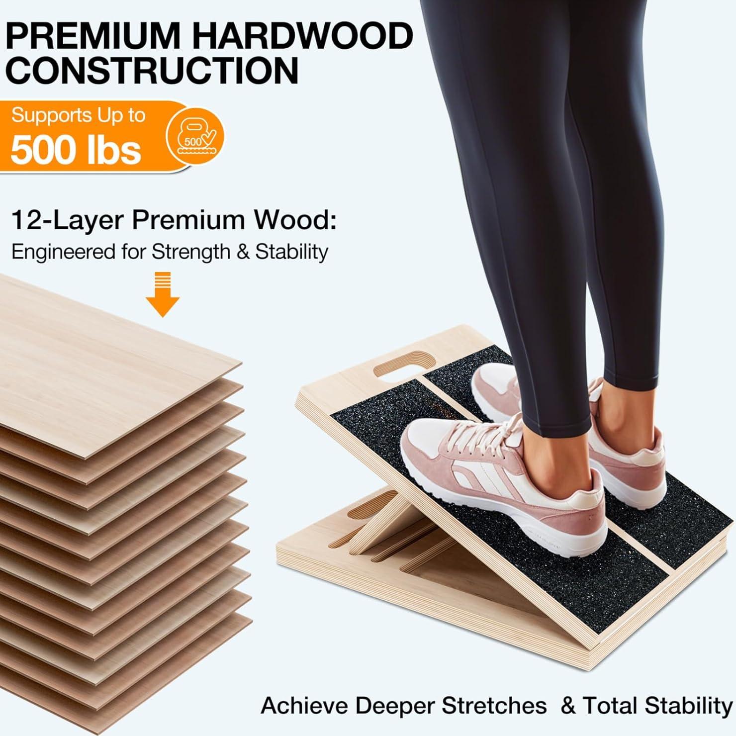 Tabla Inclinada TEMI para Estiramiento de Gemelos - Madera Natural