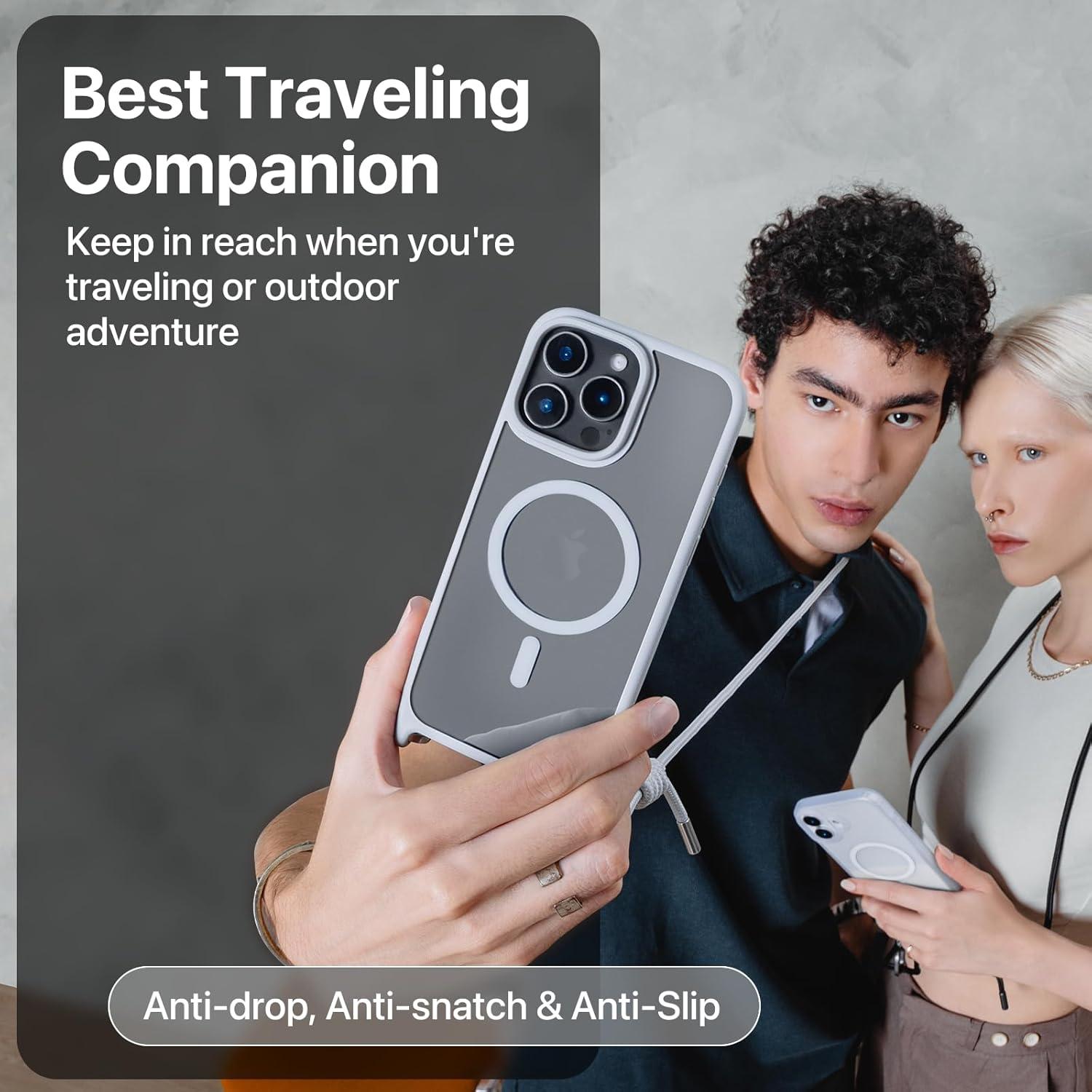 Funda MAGEASY para iPhone 16 Plus 6.7" con Correa Negra