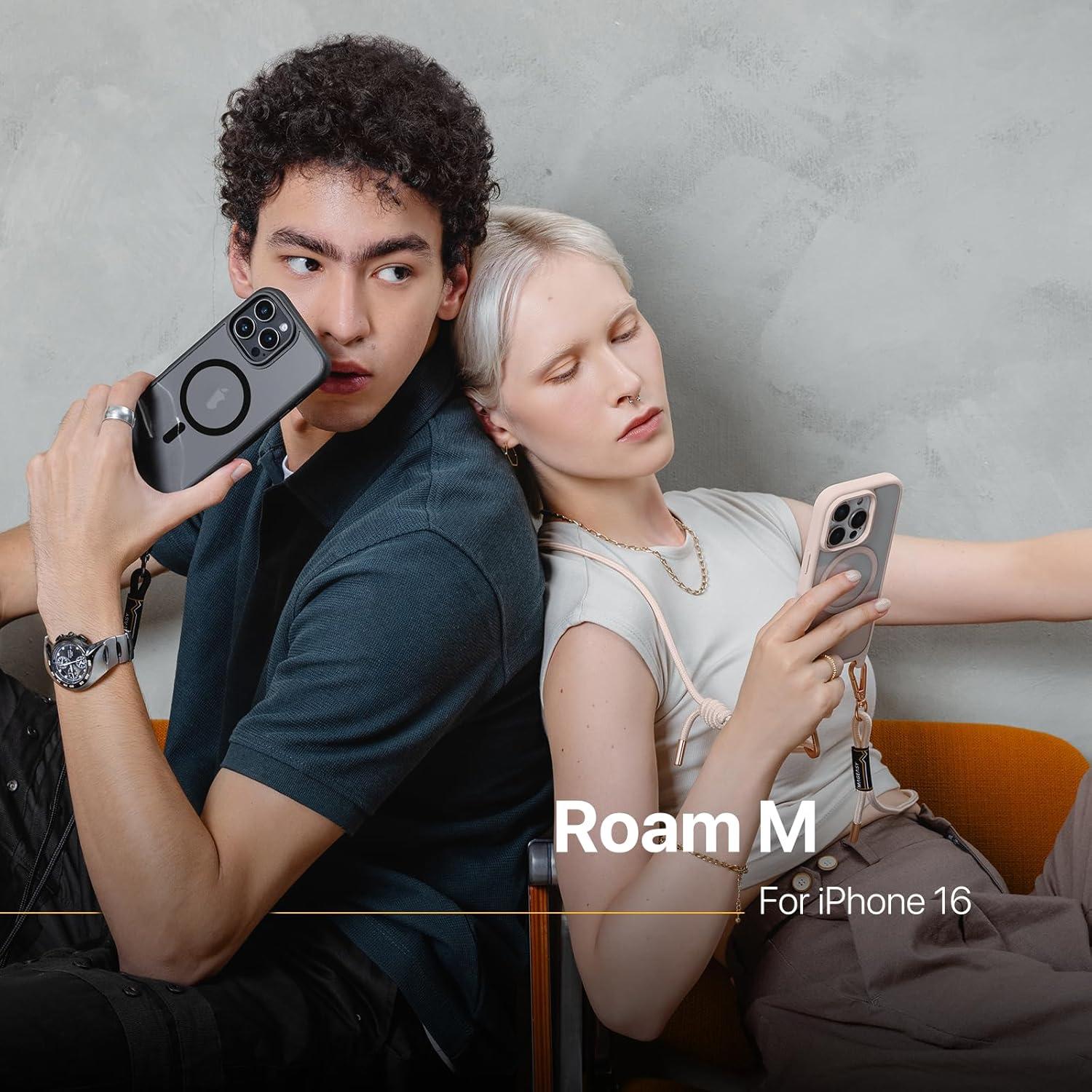 Funda MAGEASY para iPhone 16 Plus 6.7" con Correa Negra