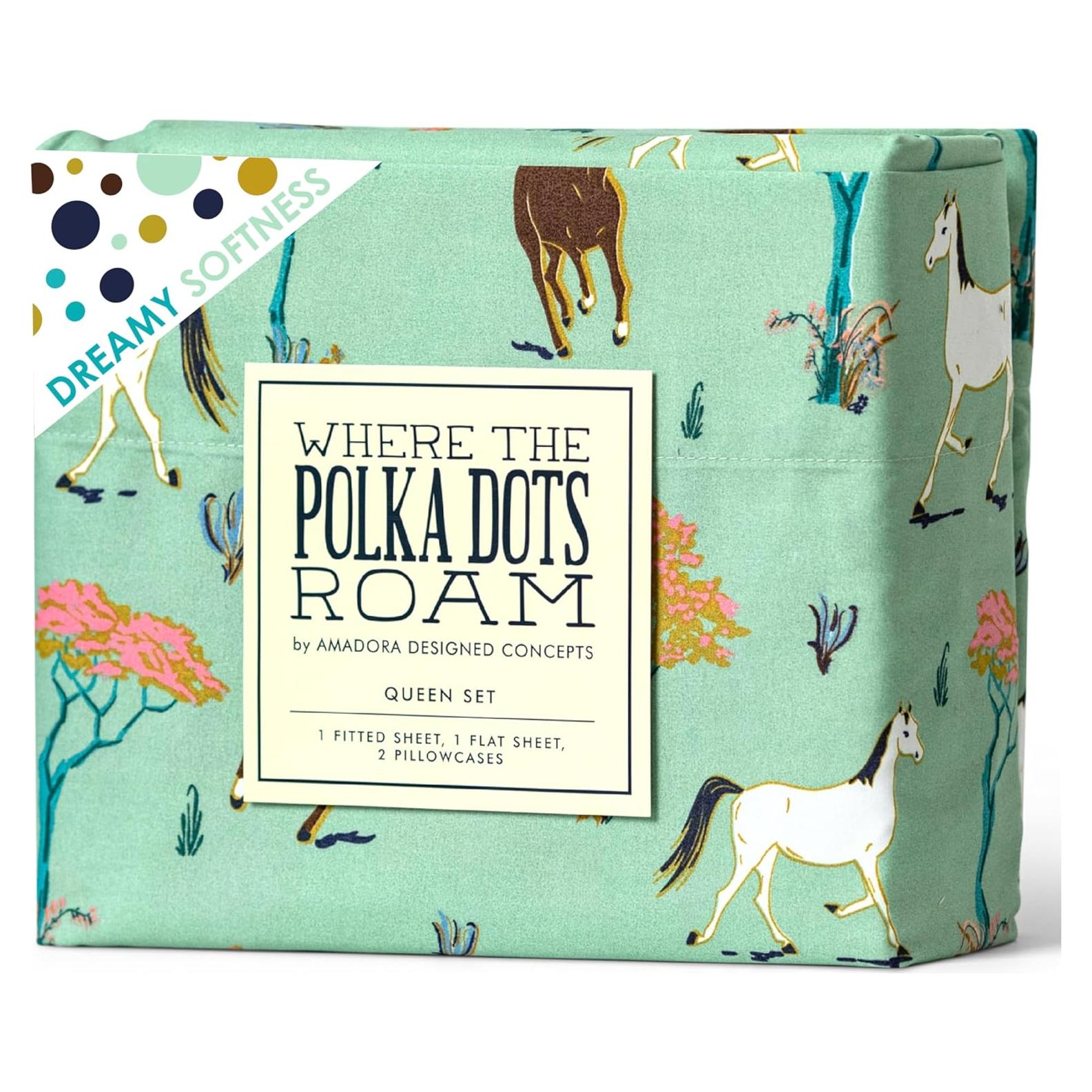 Juego de Sábanas Individual Donde los Lunares de Polka Caballos