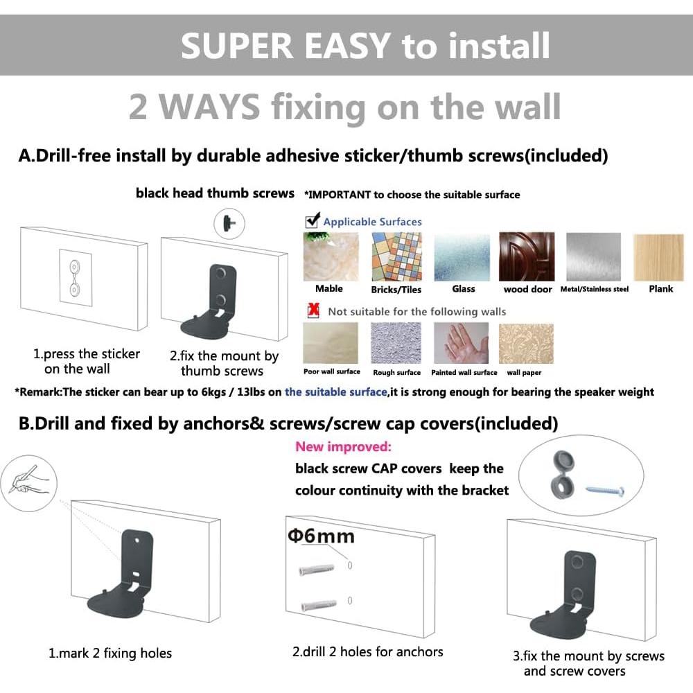 Soportes de Montaje en Pared EMATECH para Sonos Roam - Negro