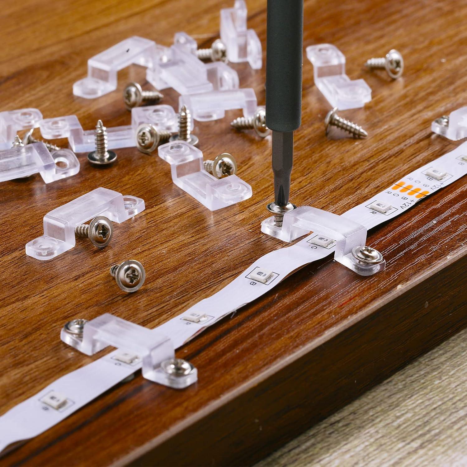 Soportes de Montaje Qunclay para Tiras LED 12 mm - 100 Clips y Tornillos