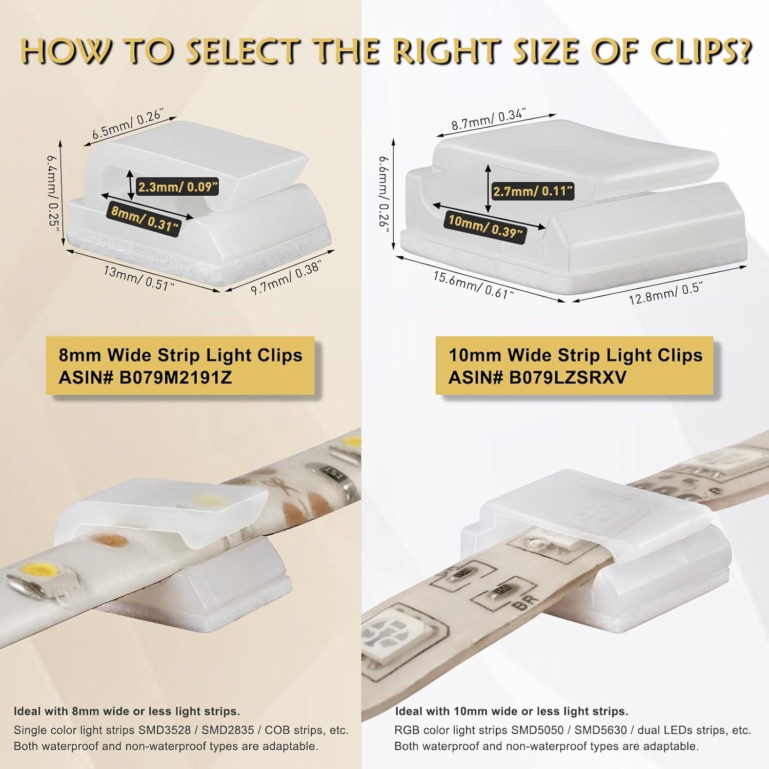 Clips de Montaje GooChan para Tiras de Luz 10mm - Paquete 100