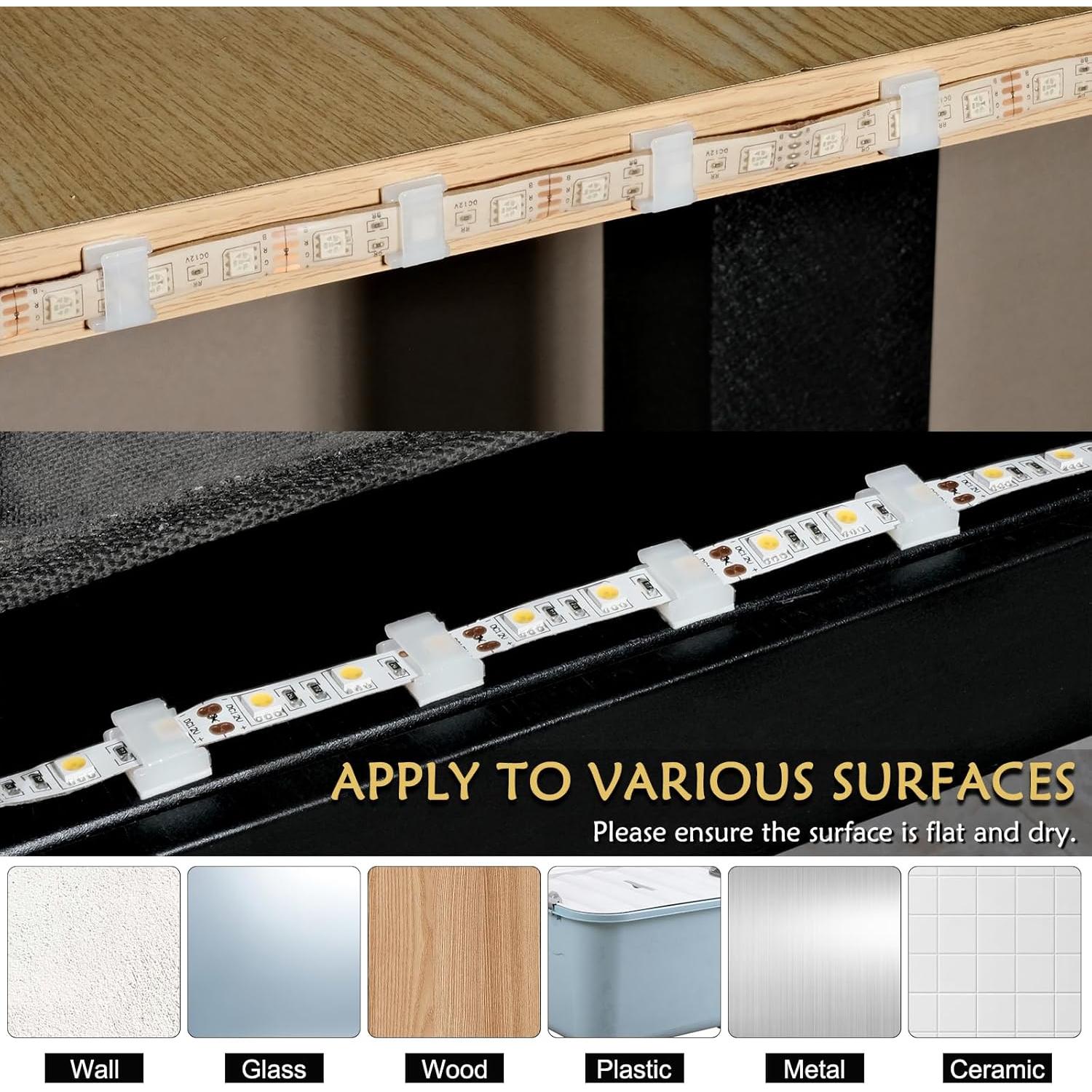 Clips de Montaje GooChan para Tiras de Luz 10mm - Paquete 100