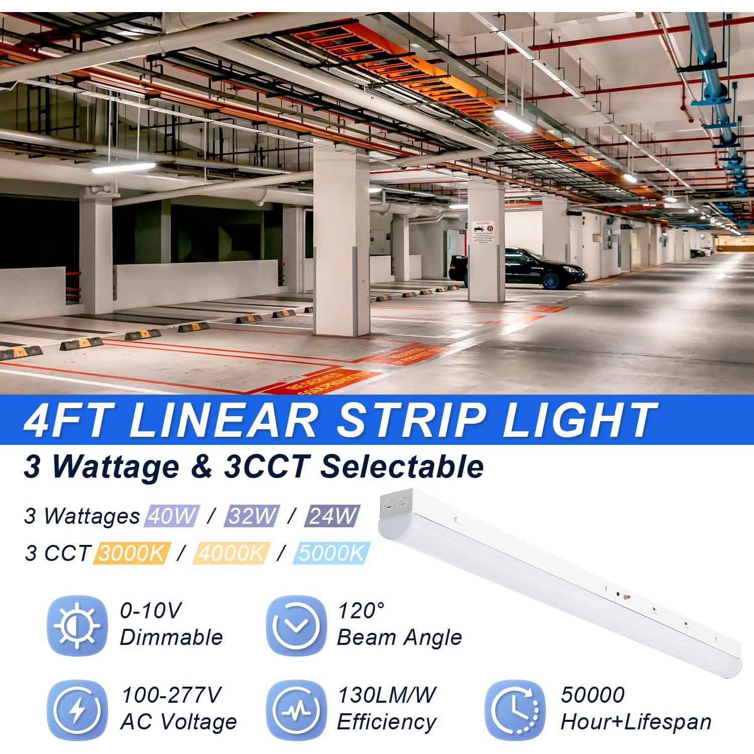 Luces de tira LED 4 pies regulables 24W/32W/40W 3500K-5000K