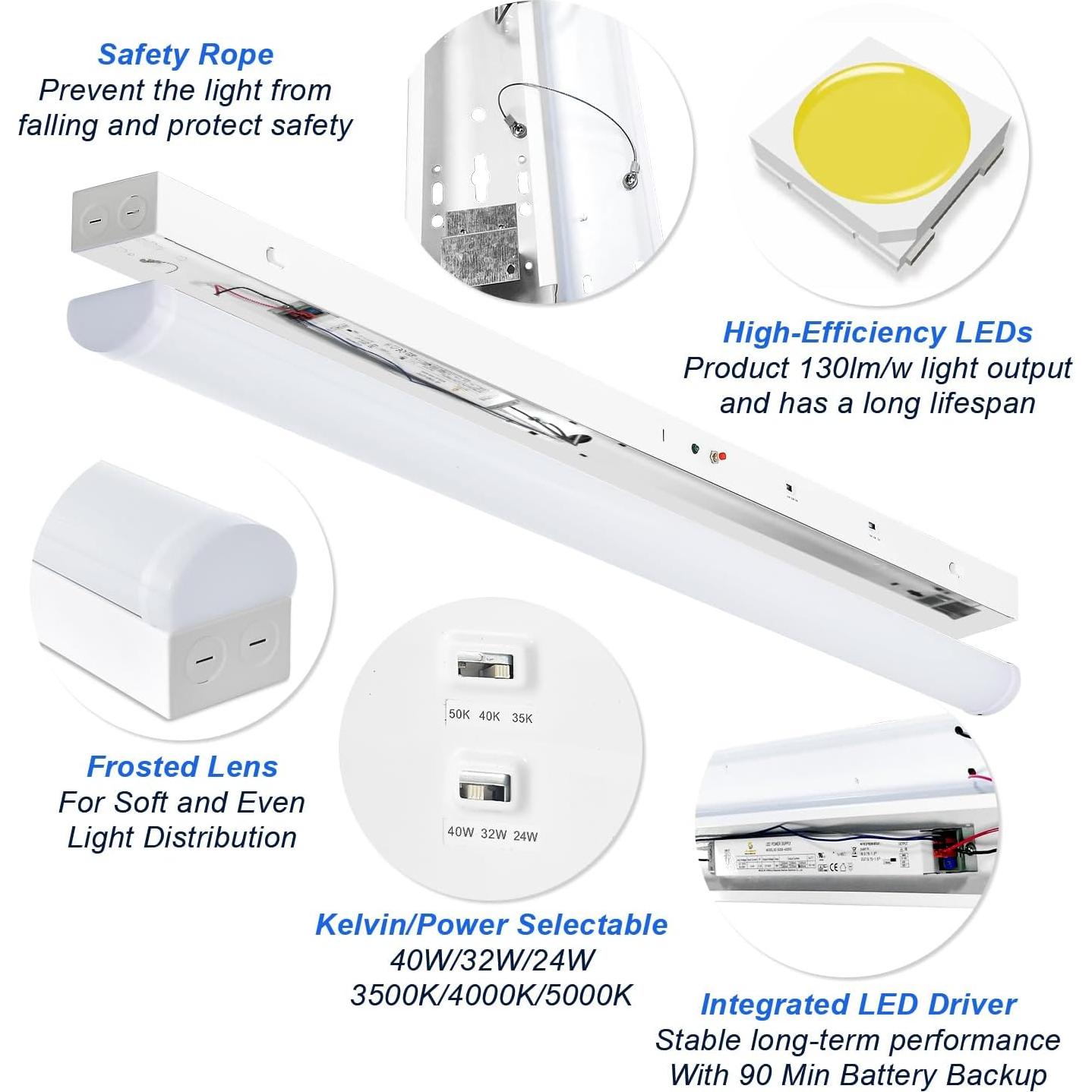 Luces de tira LED 4 pies regulables 24W/32W/40W 3500K-5000K