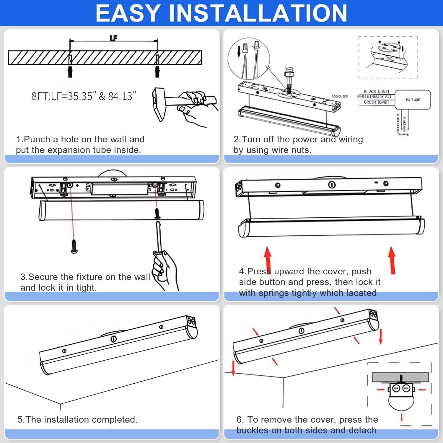 Luces de tira LED 4 pies regulables 24W/32W/40W 3500K-5000K
