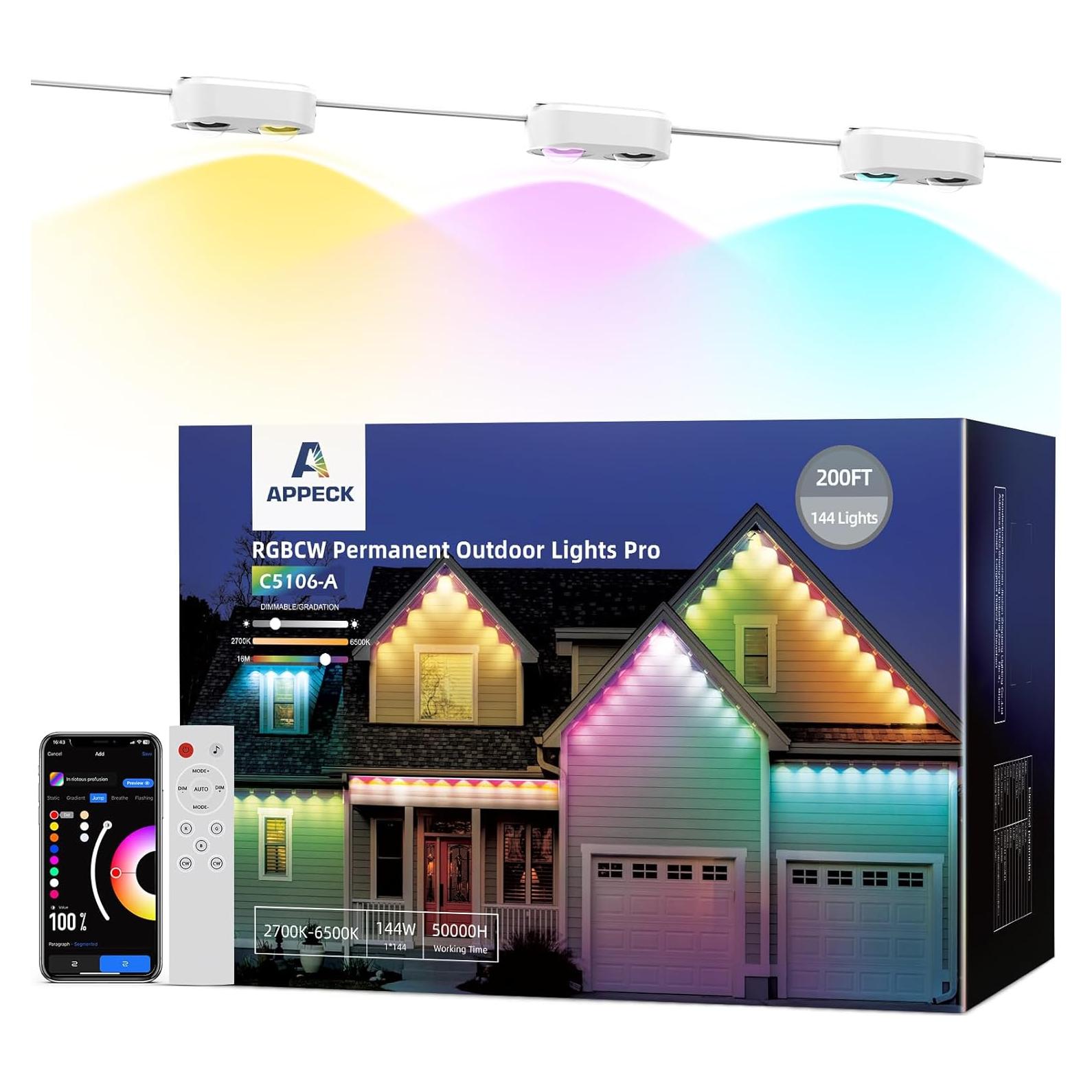 Cadena de Luces LED Inteligentes APPECK 61m IP67 RGB y Blanca