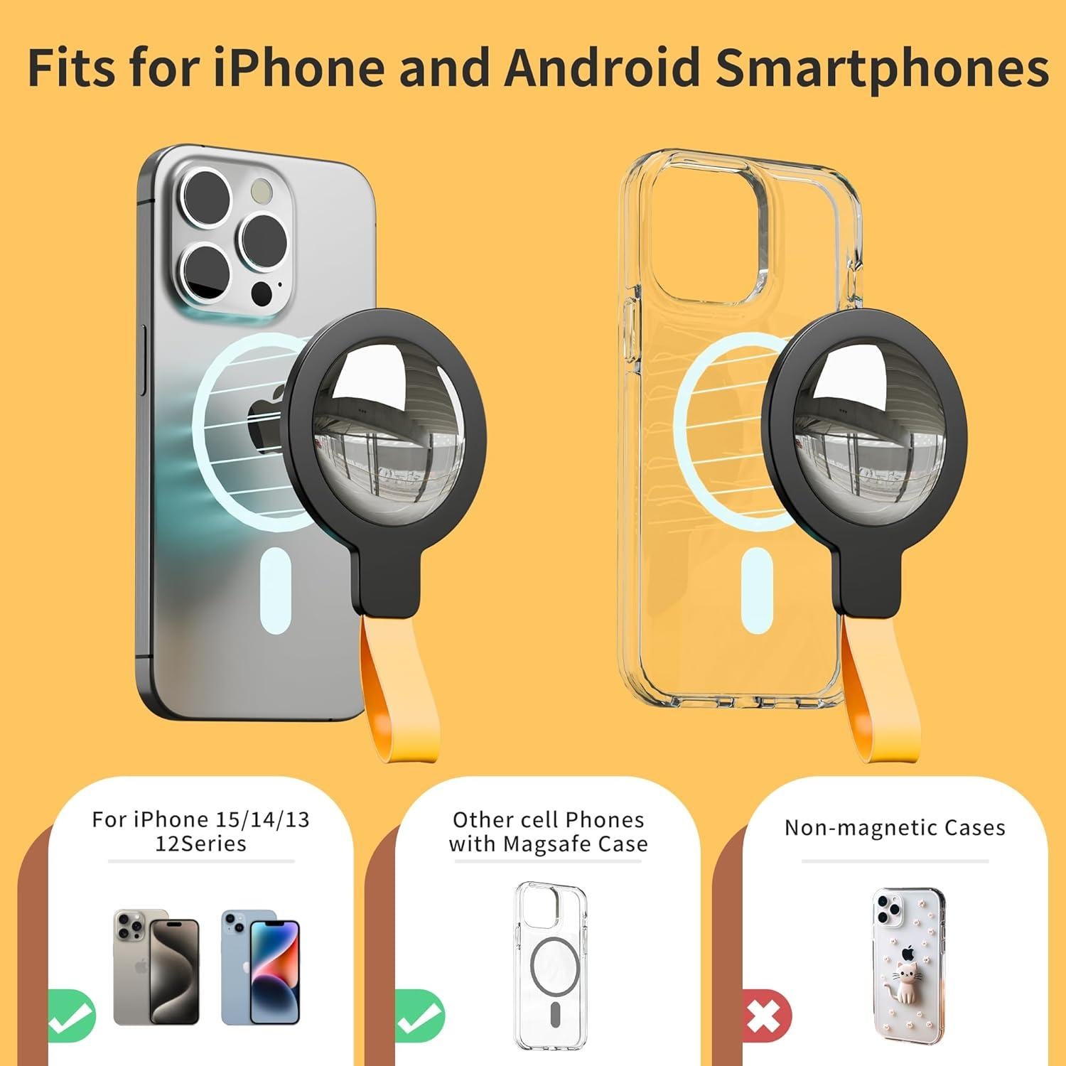 Espejo de Selfie Magnético CHOWDOLANG 11.4x5.6cm Negro Amarillo