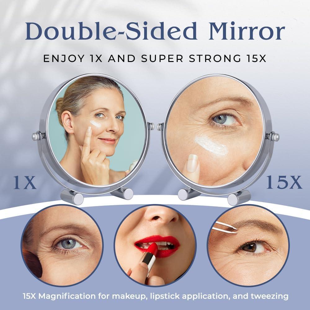 Espejo de Maquillaje Doble Cara 15X/1X Mirrorvana 17cm Cromo