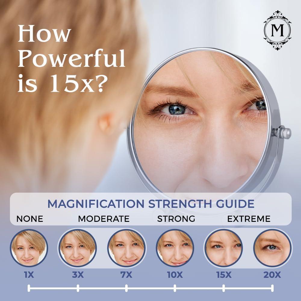 Espejo de Maquillaje Doble Cara 15X/1X Mirrorvana 17cm Cromo