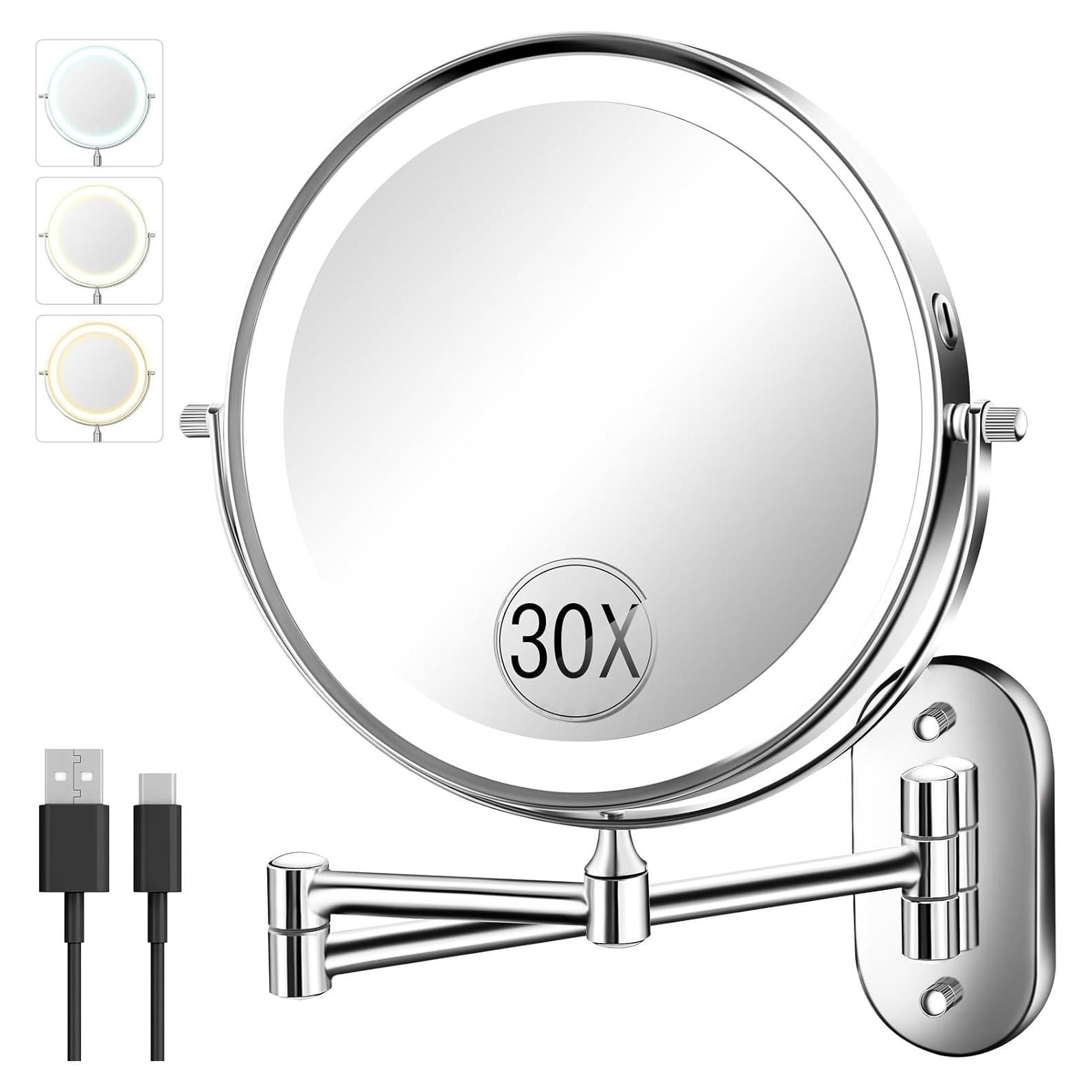 Espejo de Maquillaje Iluminado VFD 30X/1X Montaje Pared Cromo