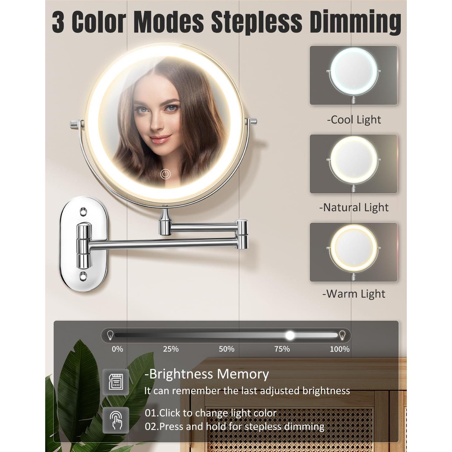 Espejo de Maquillaje Iluminado VFD 30X/1X Montaje Pared Cromo