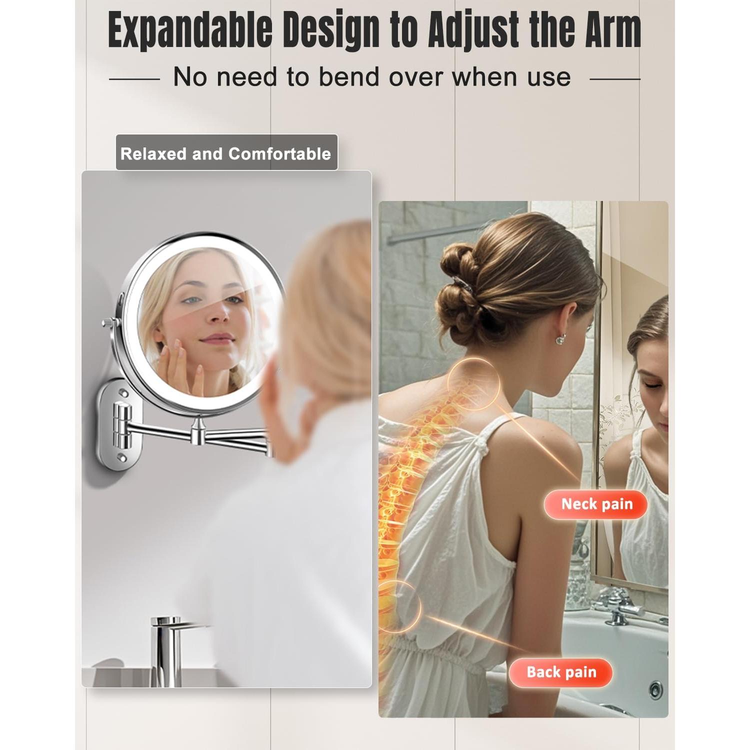 Espejo de Maquillaje Iluminado VFD 30X/1X Montaje Pared Cromo