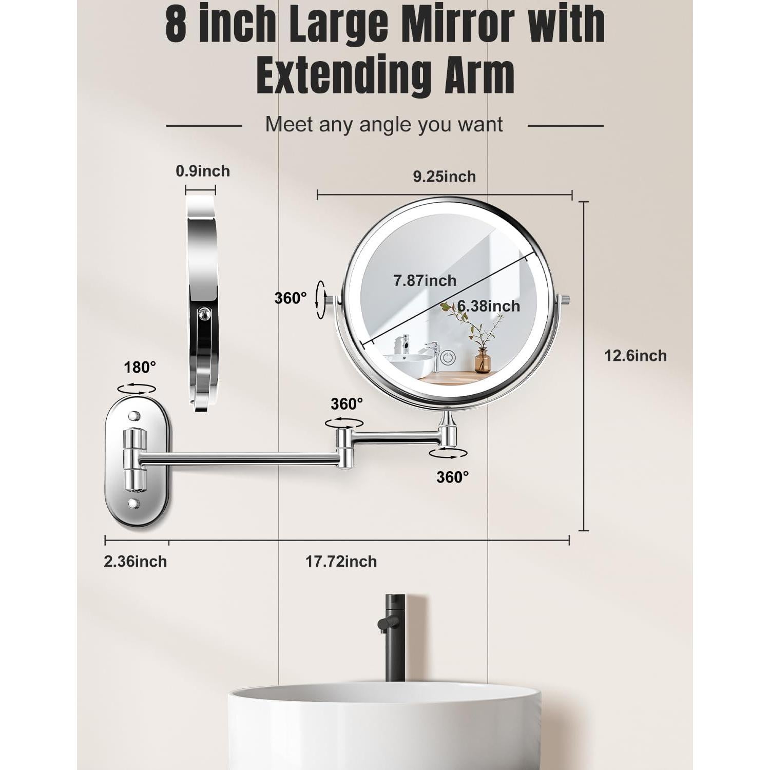 Espejo de Maquillaje Iluminado VFD 30X/1X Montaje Pared Cromo