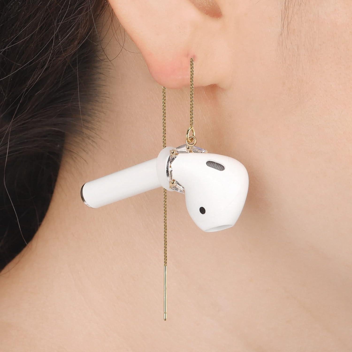 Pendientes Guran Anti-Pérdida Circonita Dorada para Auriculares