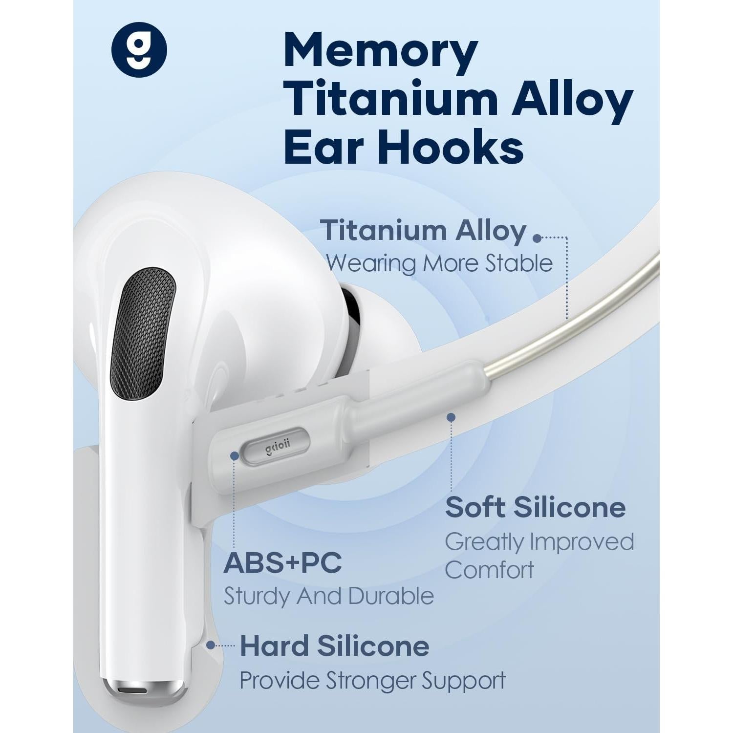 Ganchos de Oreja Gcioii para AirPods Pro 3/2/1 y AirPods 3 - Titanio
